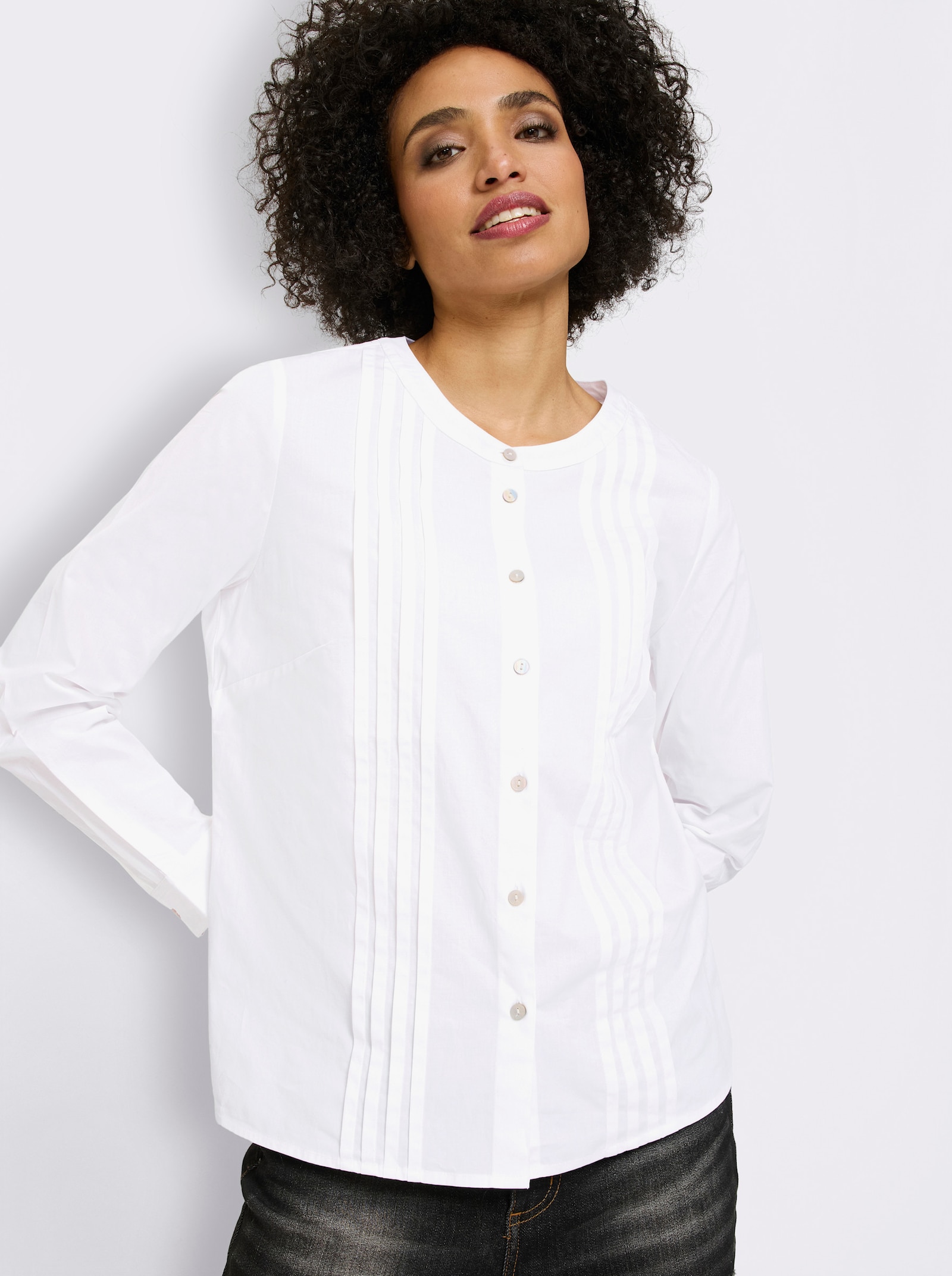 heine Baumwollbluse mit Biesen - ecru