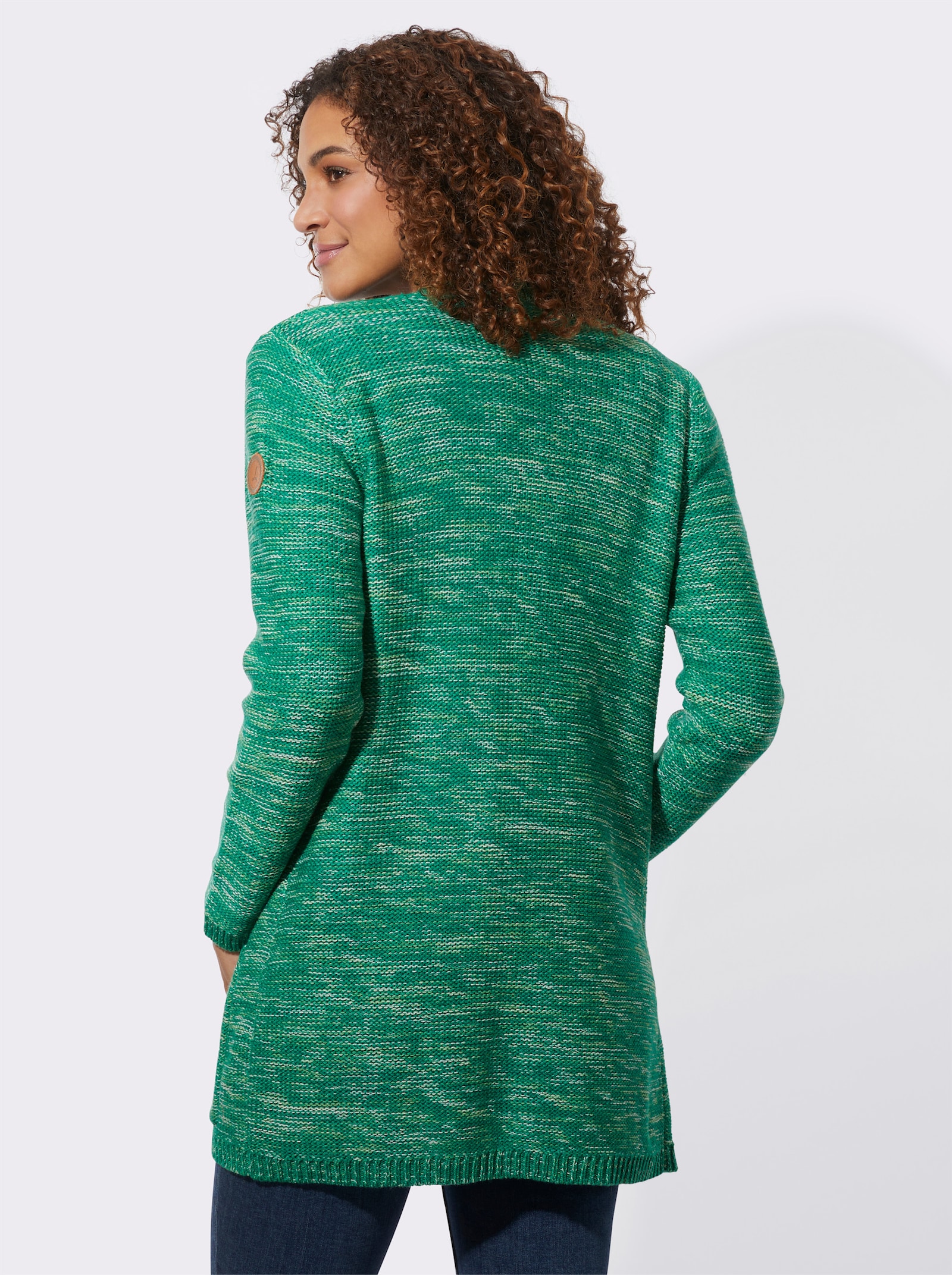 Strickjacke in Longform, meliert - grün-meliert
