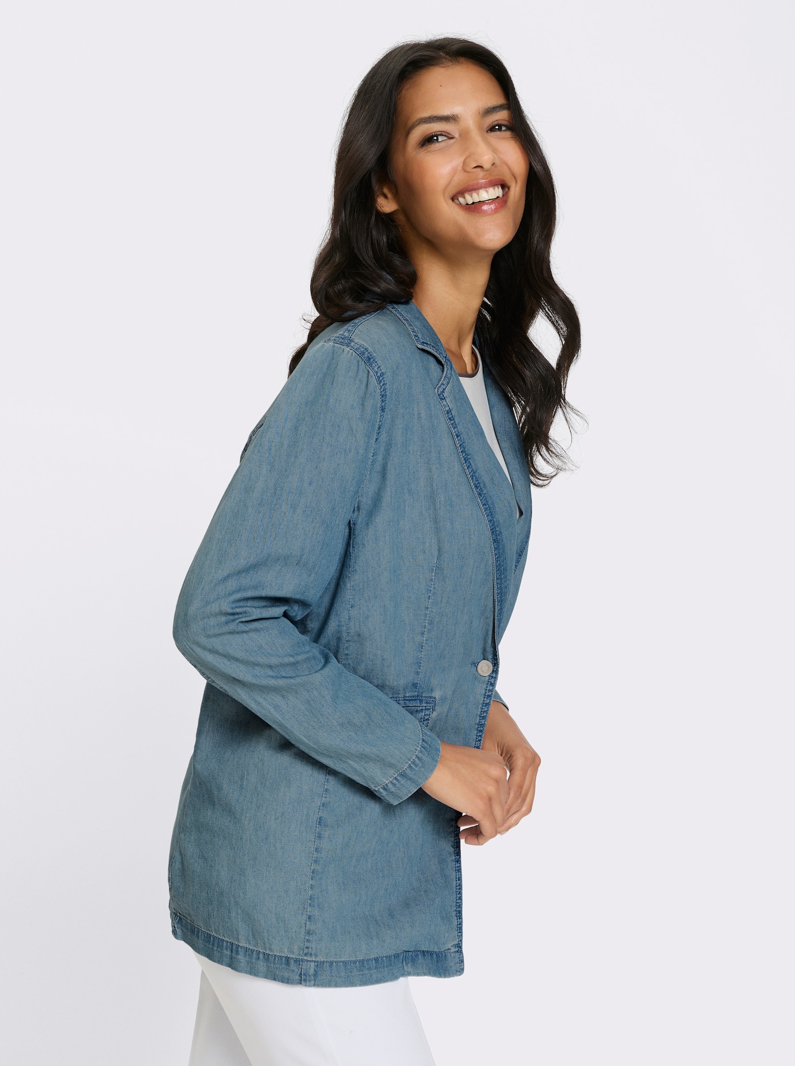 Jeansblazer mit Reverskragen - blue-bleached