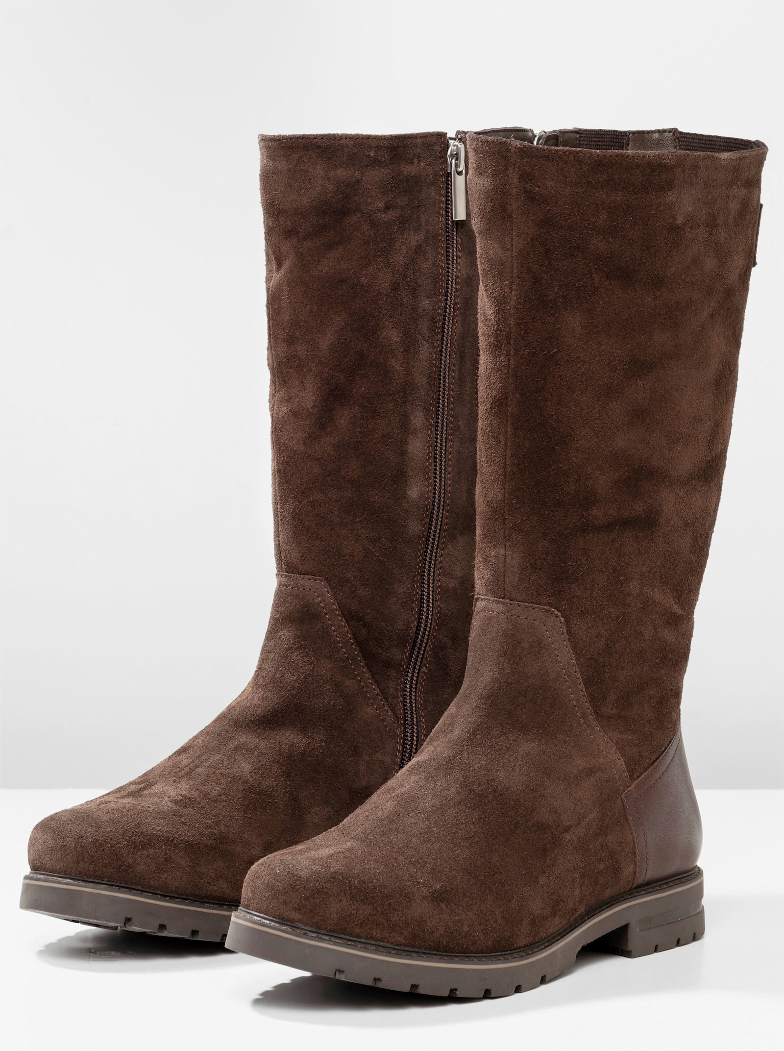 sheego Weitschaftstiefel aus Leder mit Fellimitat - braun