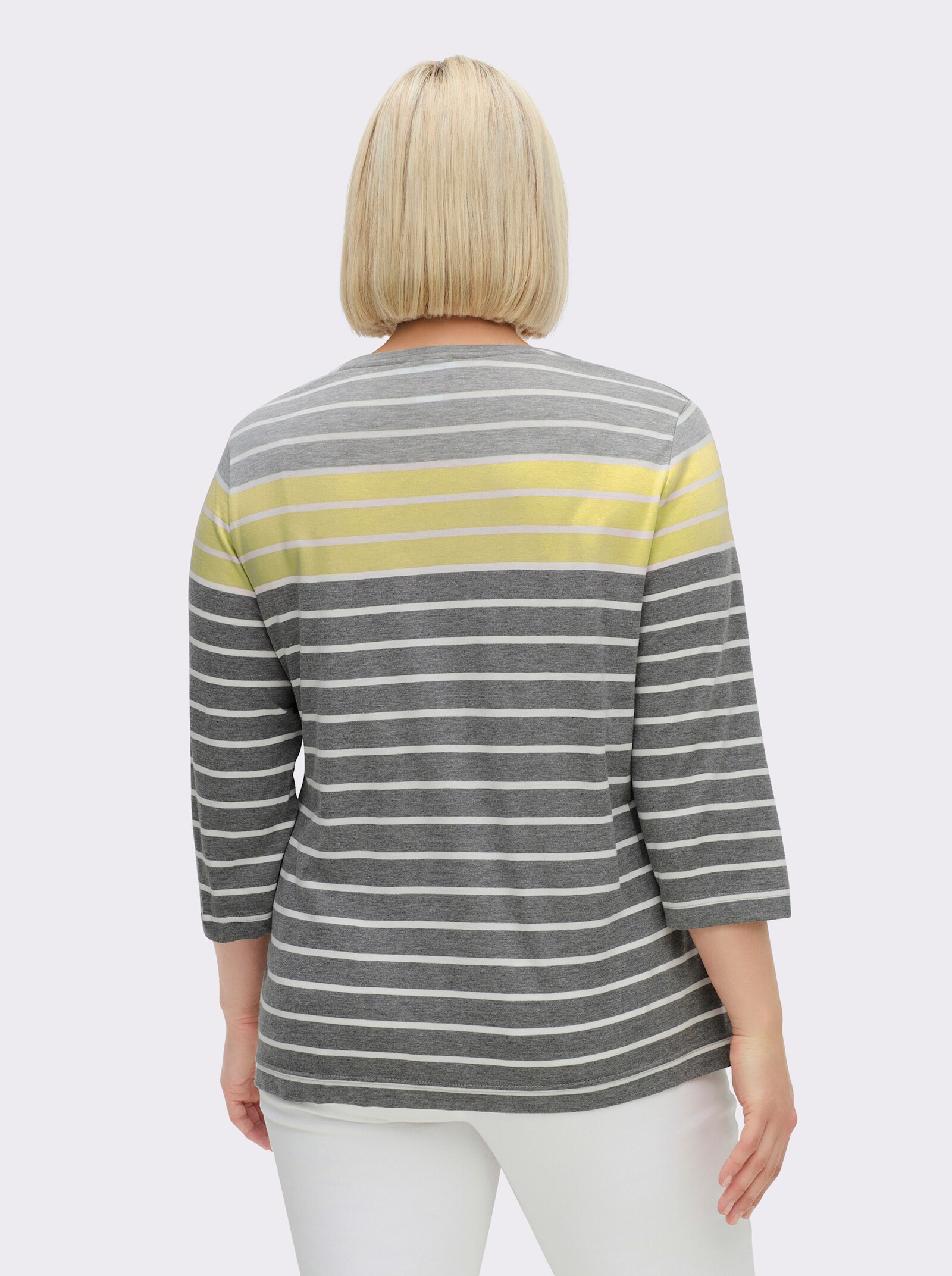 3/4-Arm-Shirt mit 2 imitierten Taschen - anthrazit-zitrone-gestreift