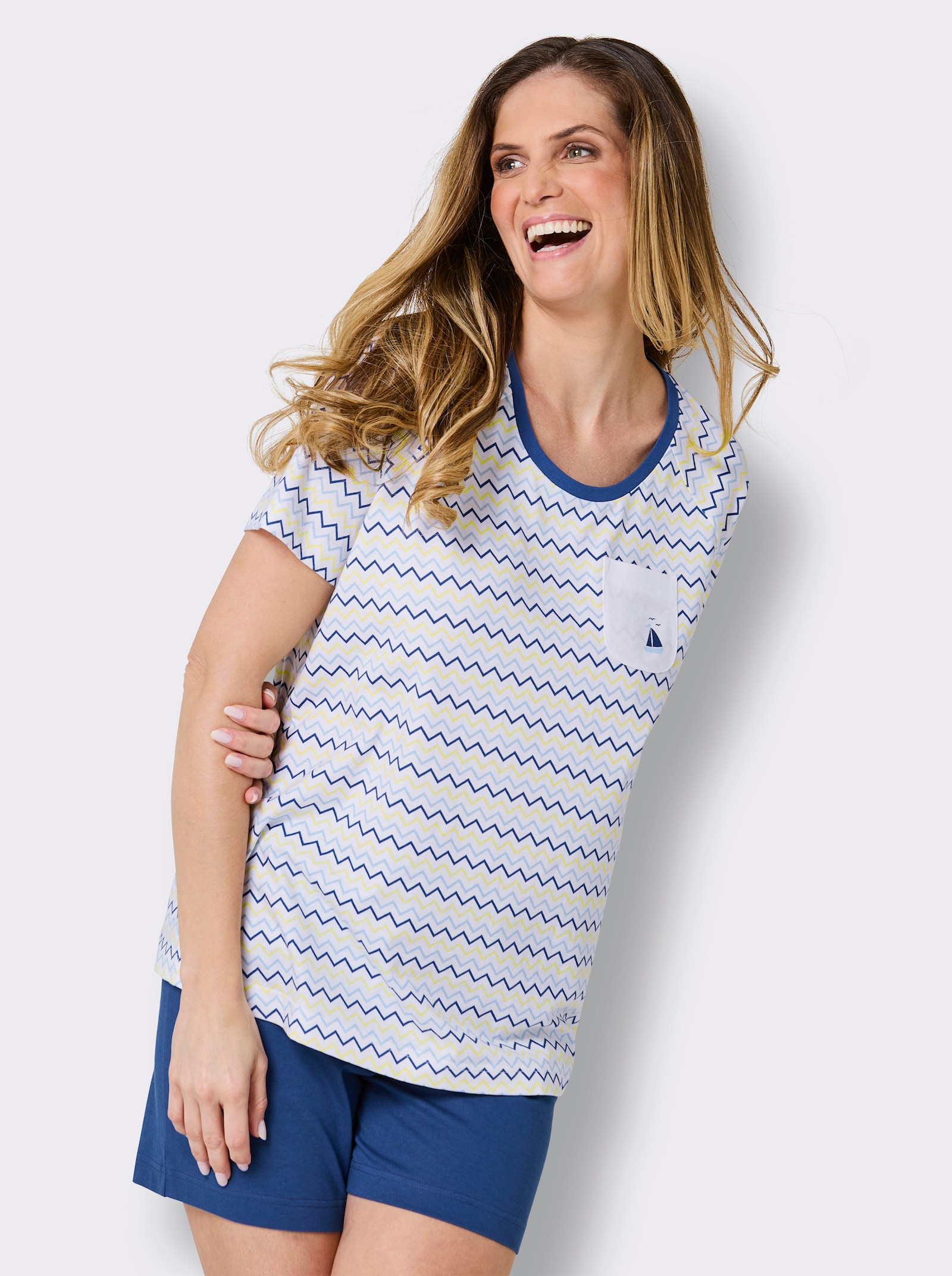 wäschepur Shorty - weiß-royalblau-bedruckt