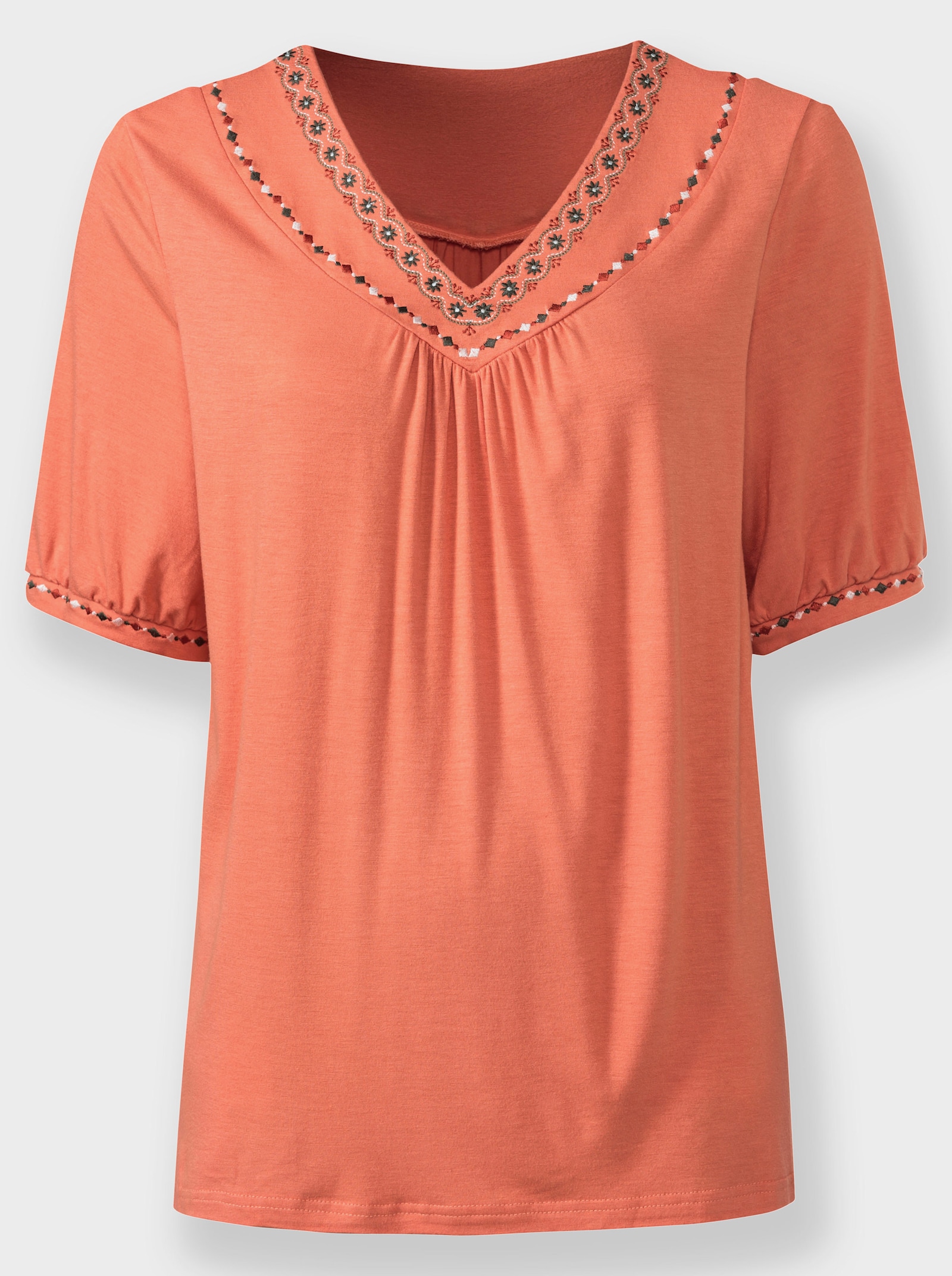 Shirt met korte mouwen en borduursel - papaya