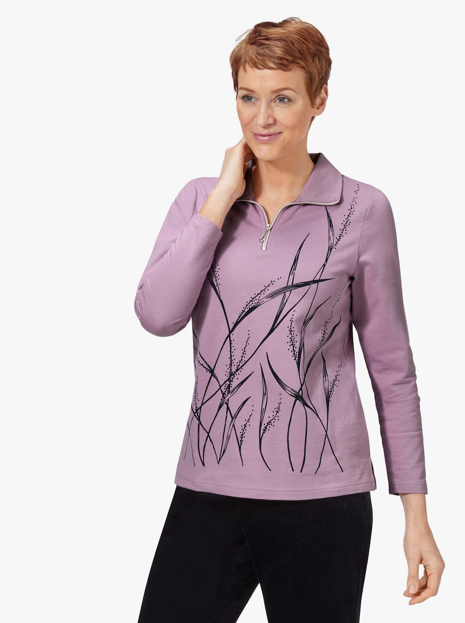 Sweatshirt mit Motiv-Druck - rosé-gemustert