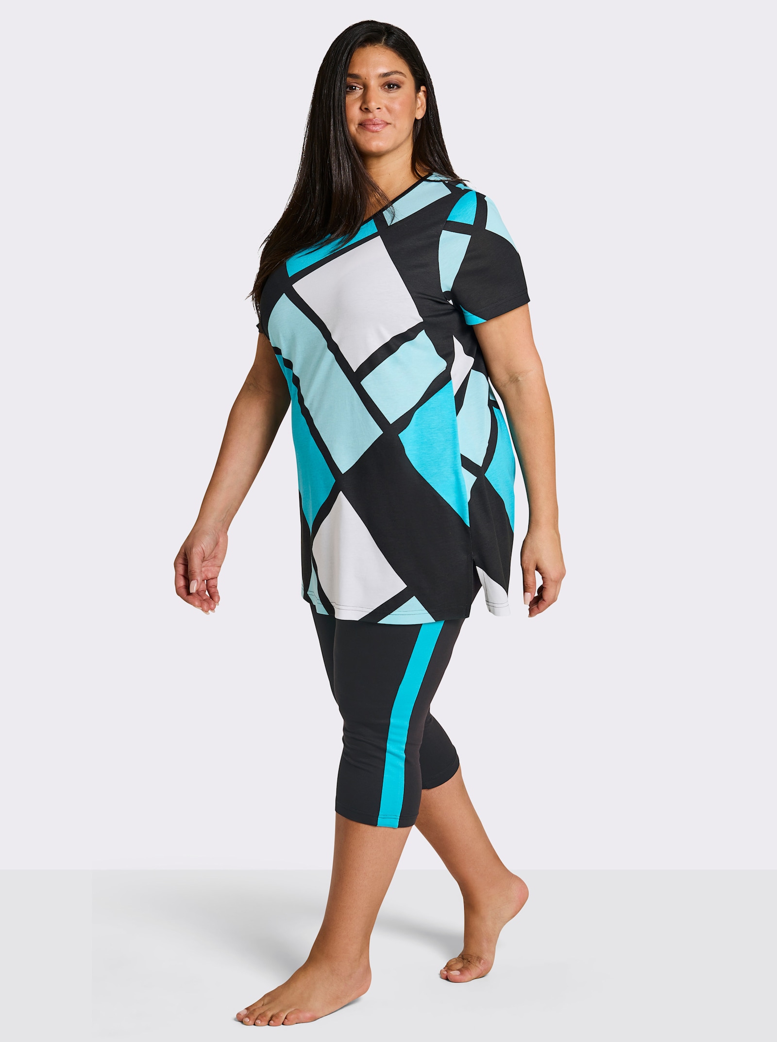 wäschepur Caprianzug mit Grafik-Dessin - schwarz-türkis-bedruckt