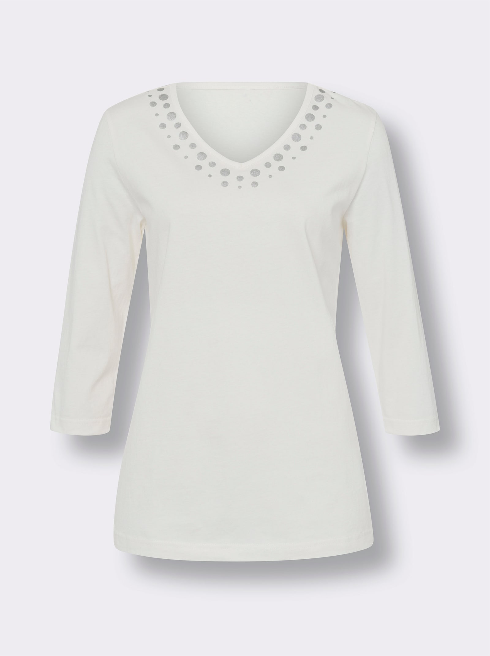 3/4-Arm-Shirt mit silberfarbenem Folien-Print - ecru