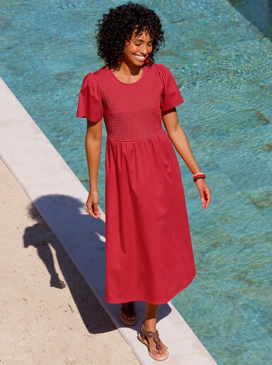 heine Maxikleid mit Smok-Partie - erdbeere