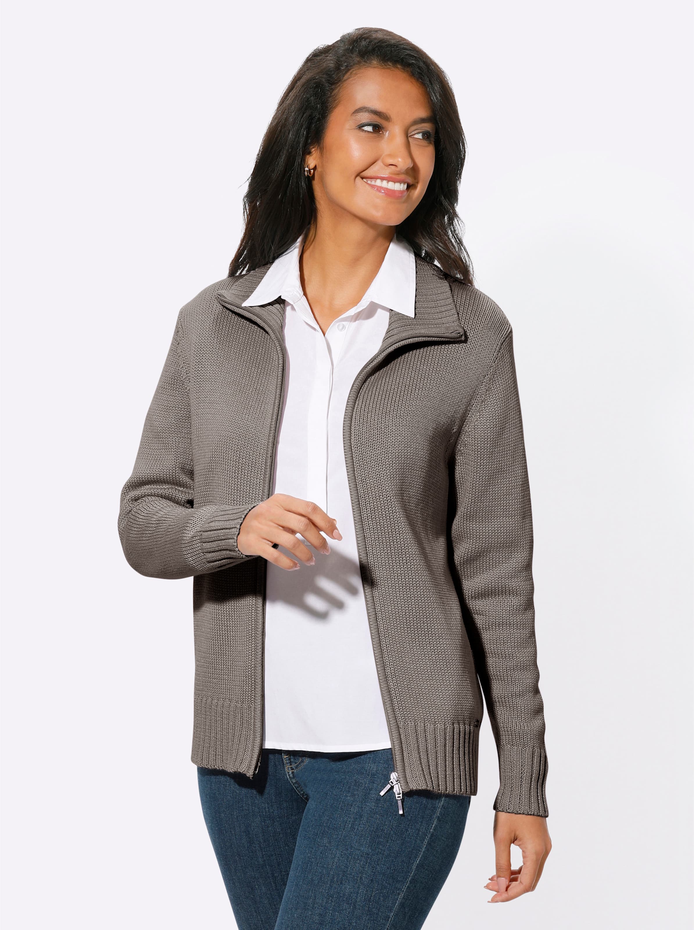 Casual Looks Damen Lila Strickjacke Gr. 36, Grau (Taupe, Meliert), 50% Baumwolle, 50% Polyacryl, Unifarben, Figurumspielend, Strickjacken Strickjacke - Bild 4