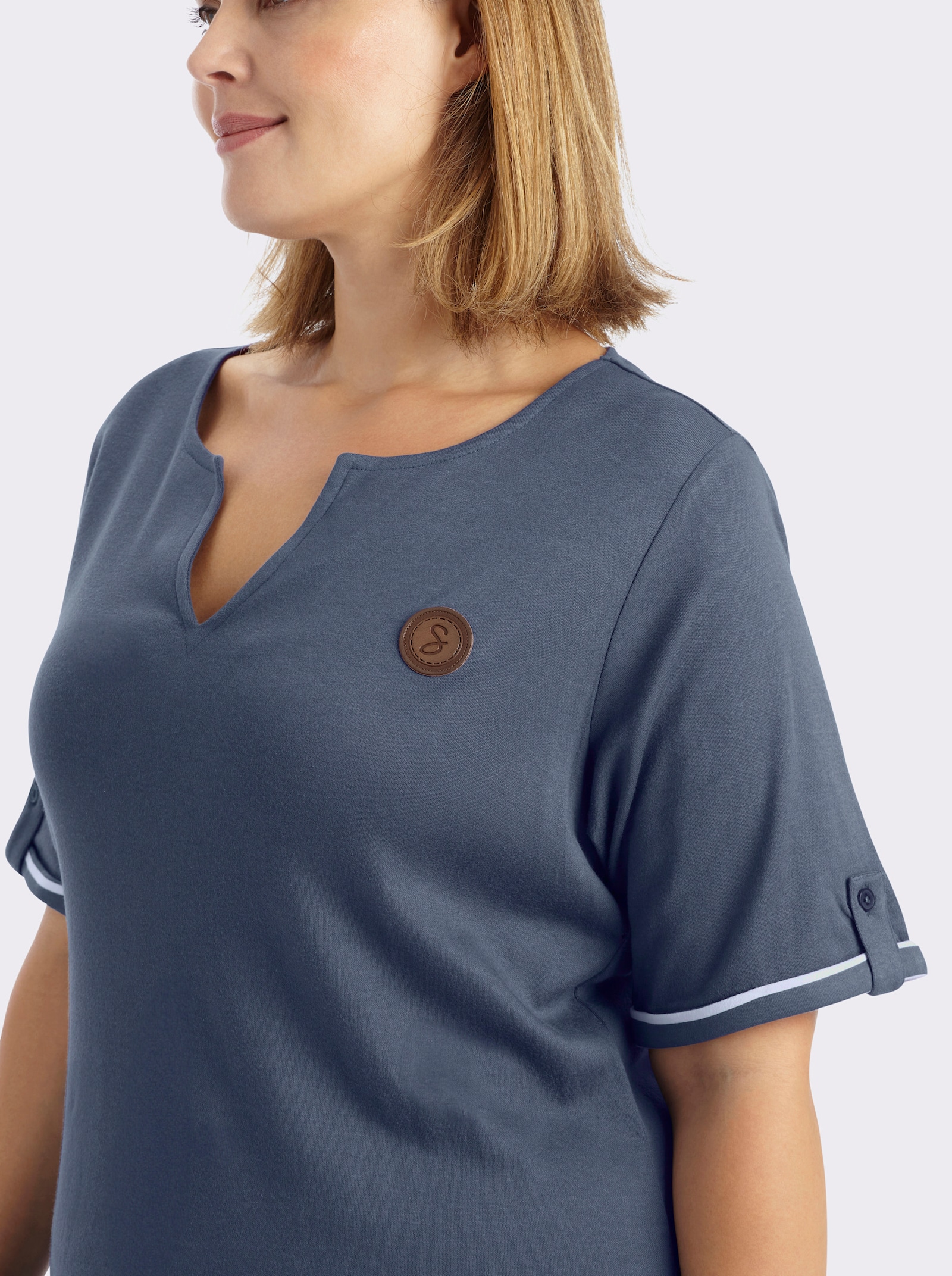 sheego Shirtkleid mit Kontrast-Ringelstoff - rauchblau