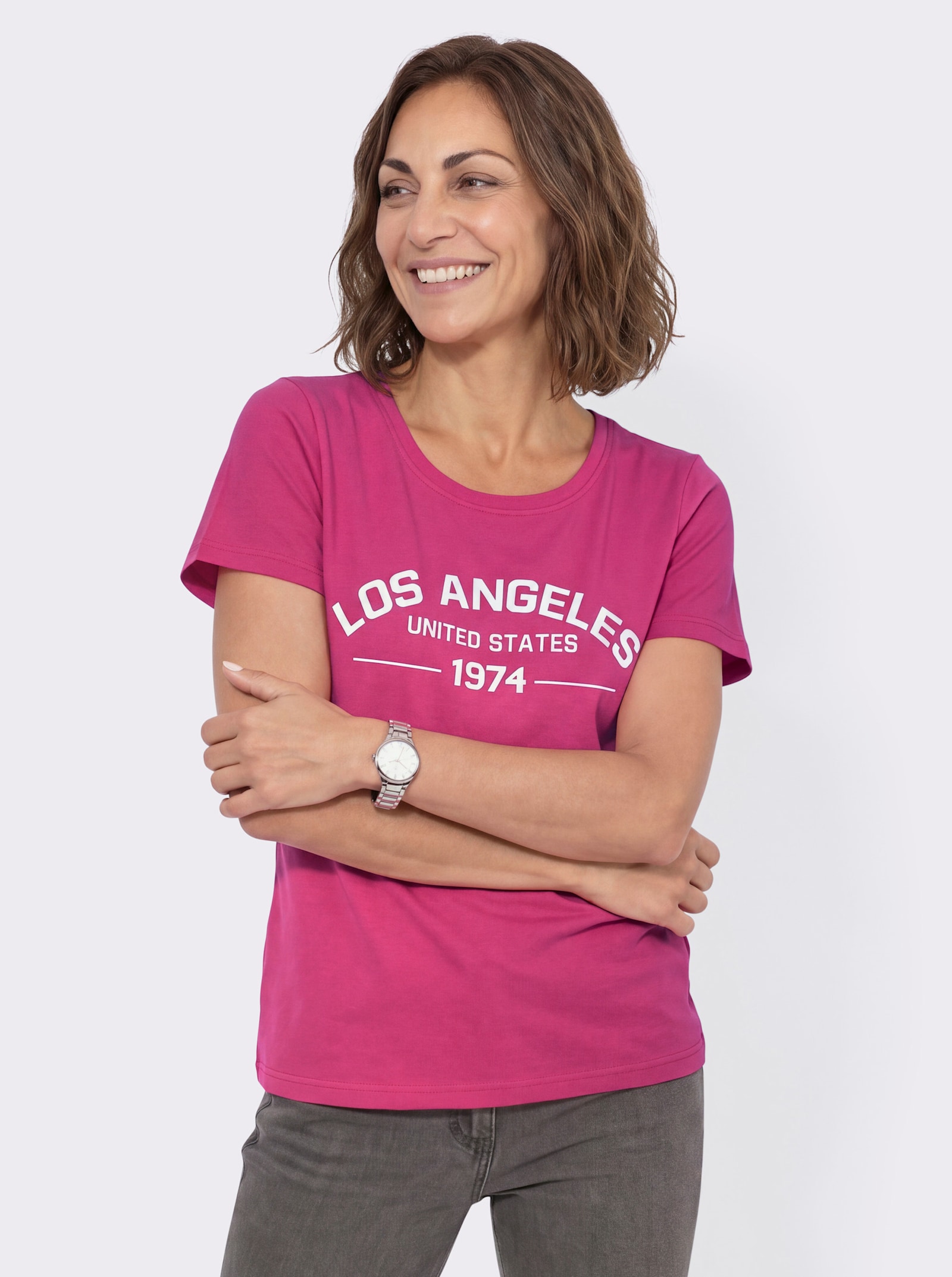 Shirt mit Schriftzug vorne - fuchsia-ecru