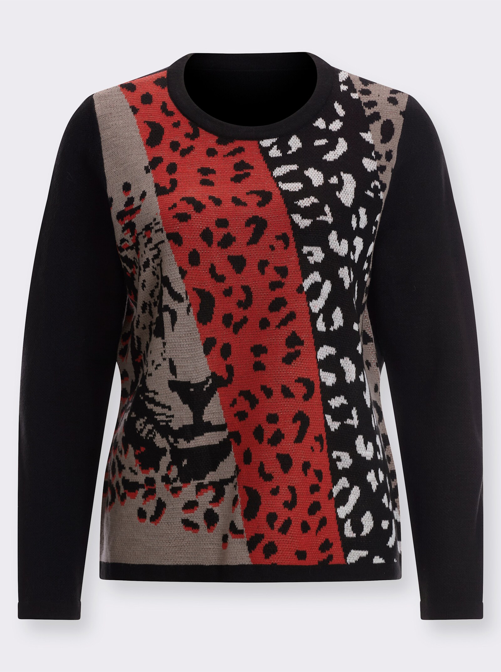 Pullover van jacquard met dierenprint voor - taupe/zwart gedessineerd