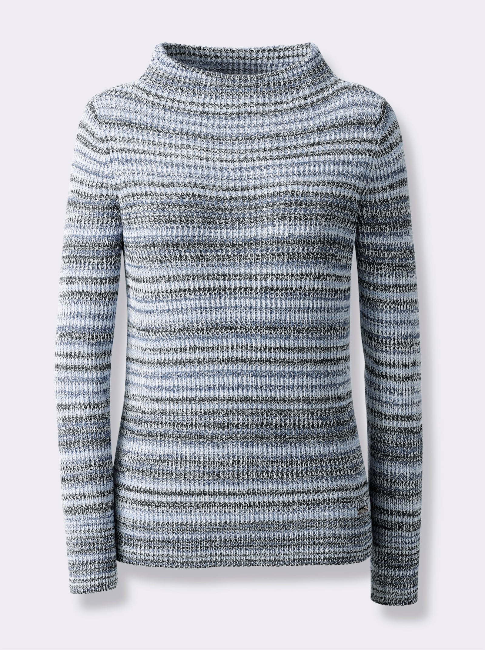 Langarm-Pullover mit Kelchkragen - rauchblau-ecru-meliert