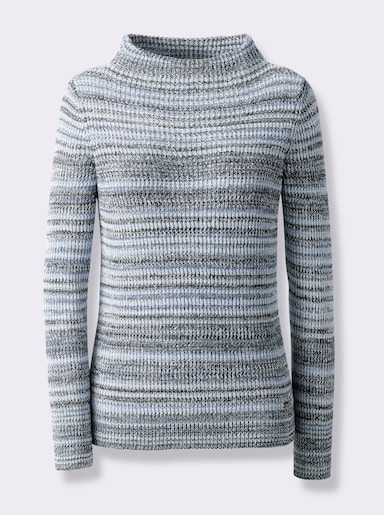 Langarm-Pullover - rauchblau-ecru-meliert