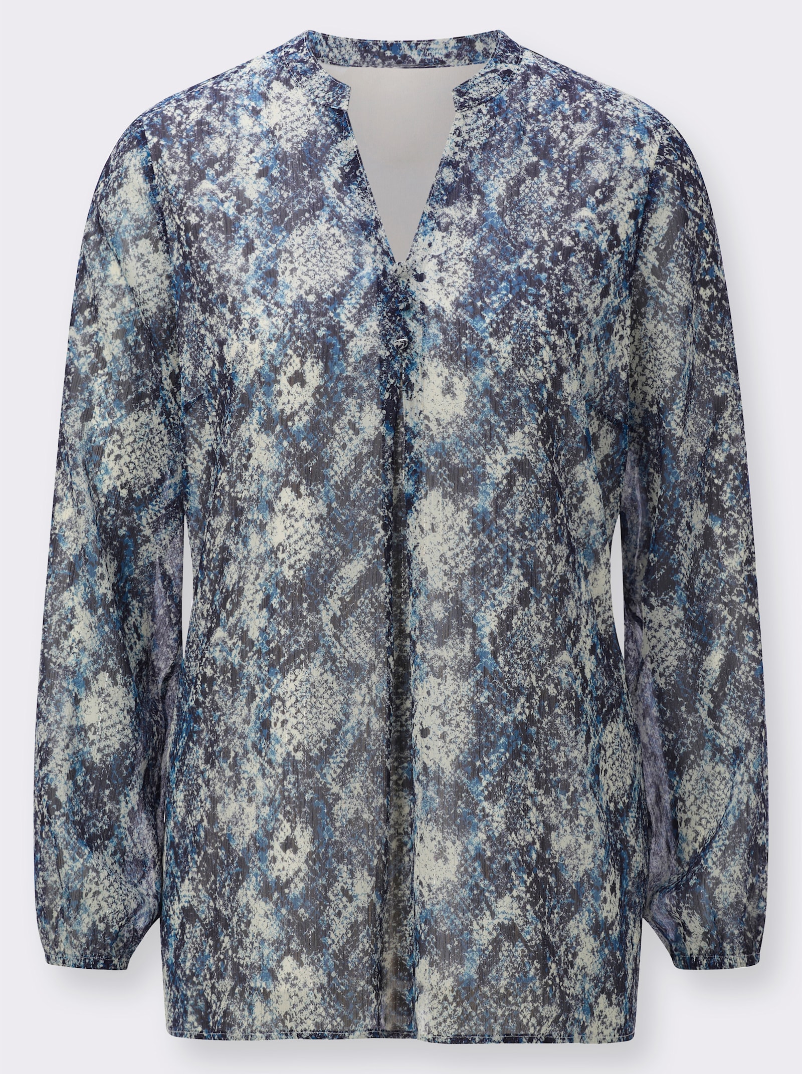 Tunika mit V-Ausschnitt - champagner-rauchblau-bedruckt