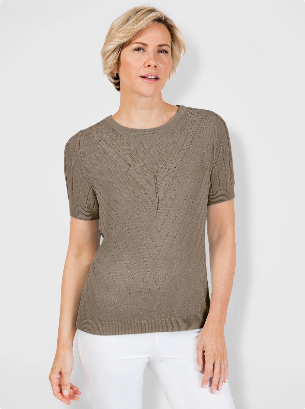 Pullover met ronde hals - leem
