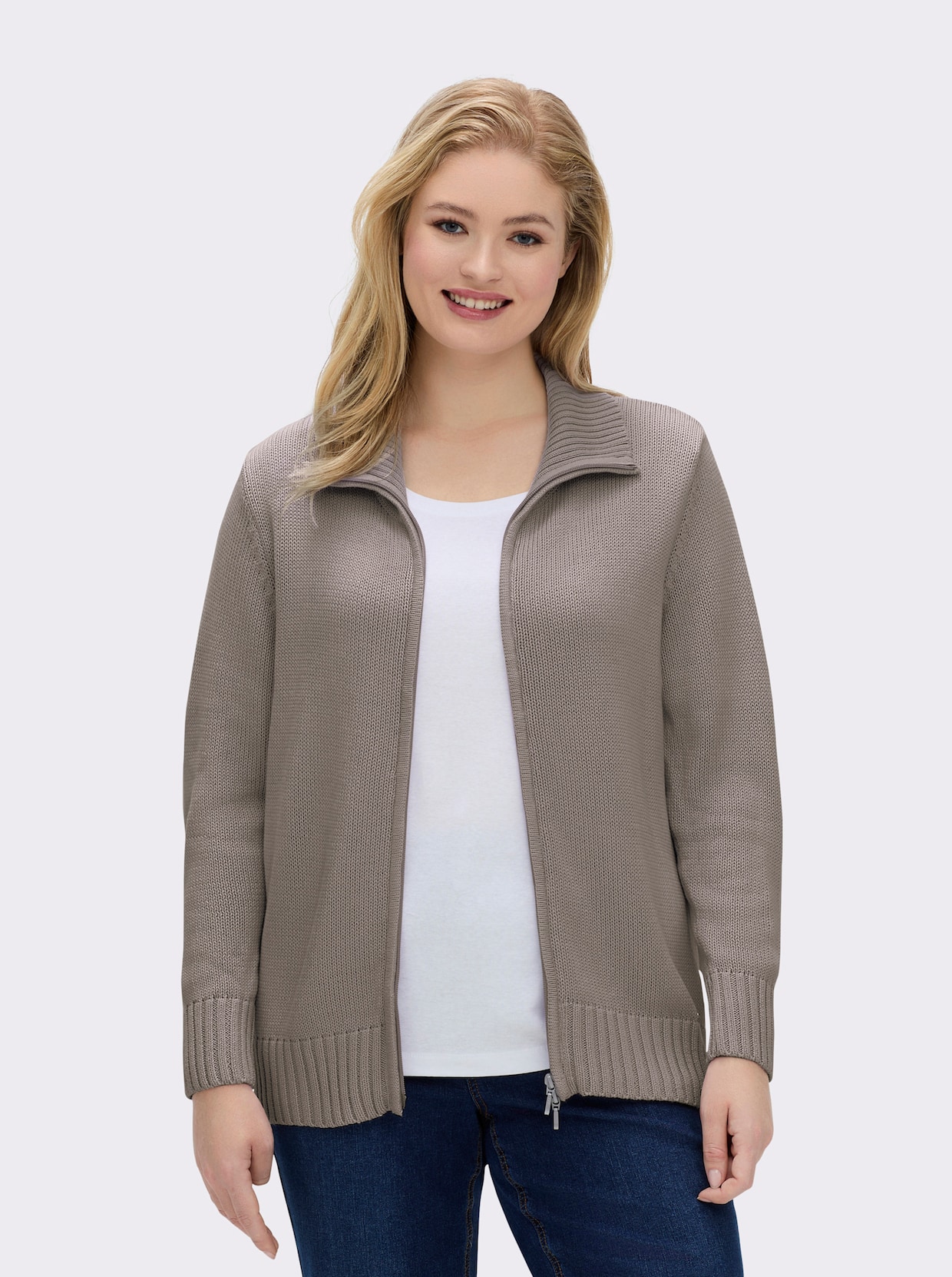 Strickjacke mit 2-Wege-Reißverschluss - taupe-meliert