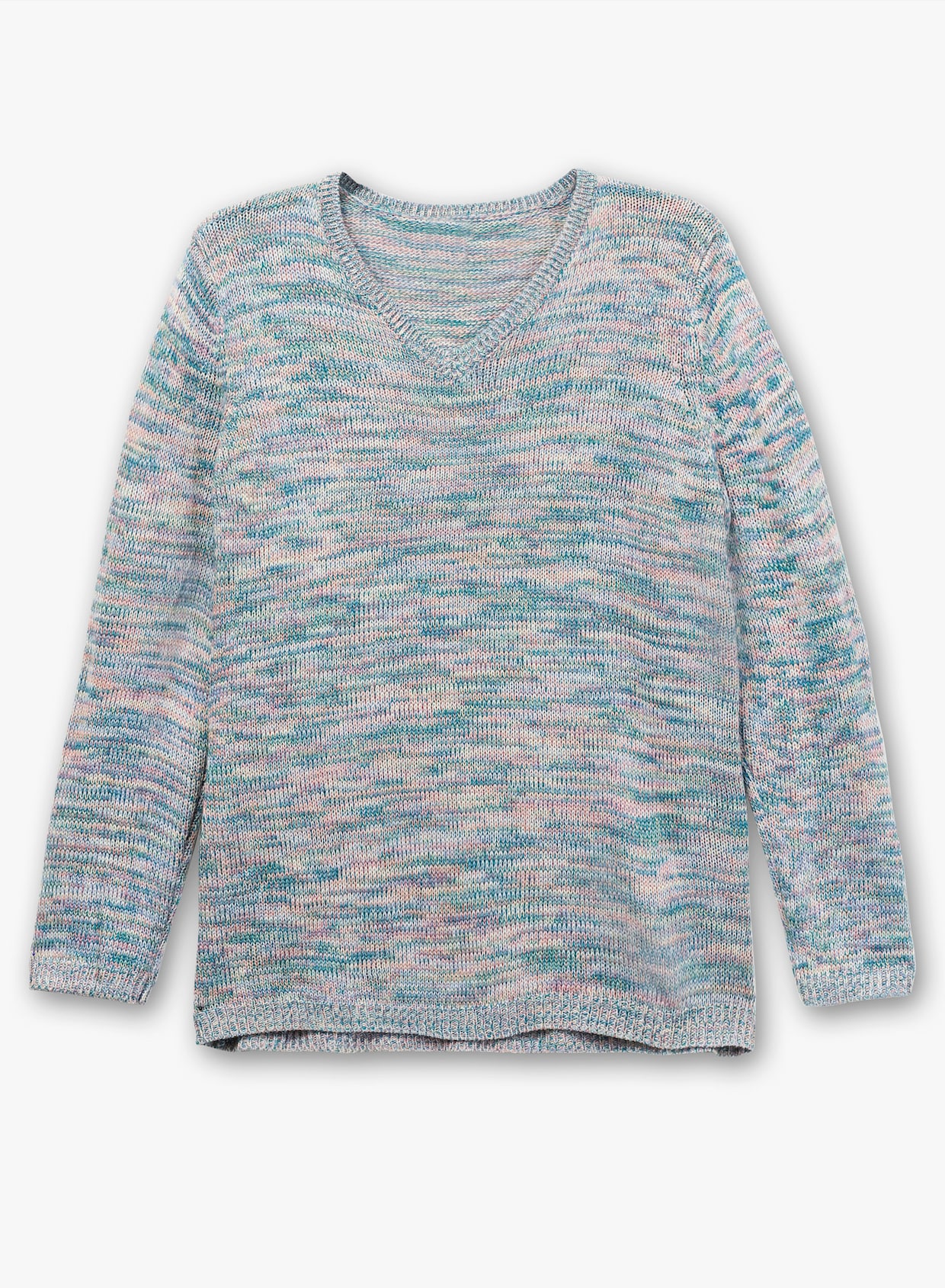 Langarm-Pullover - mittelblau-flamingo-meliert