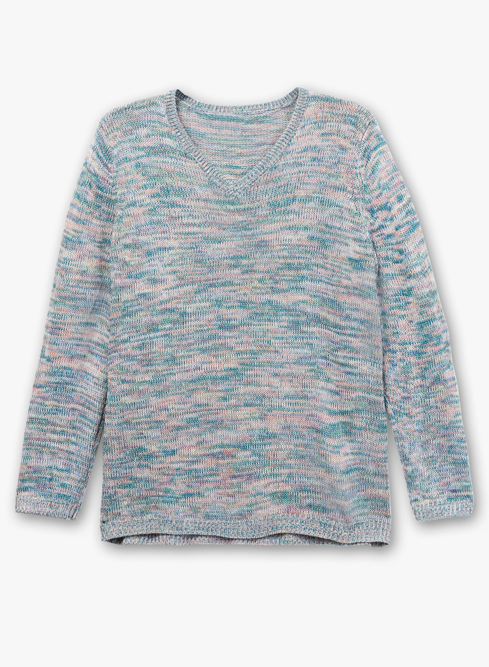 Langarm-Pullover aus Melange-Garn - mittelblau-flamingo-meliert