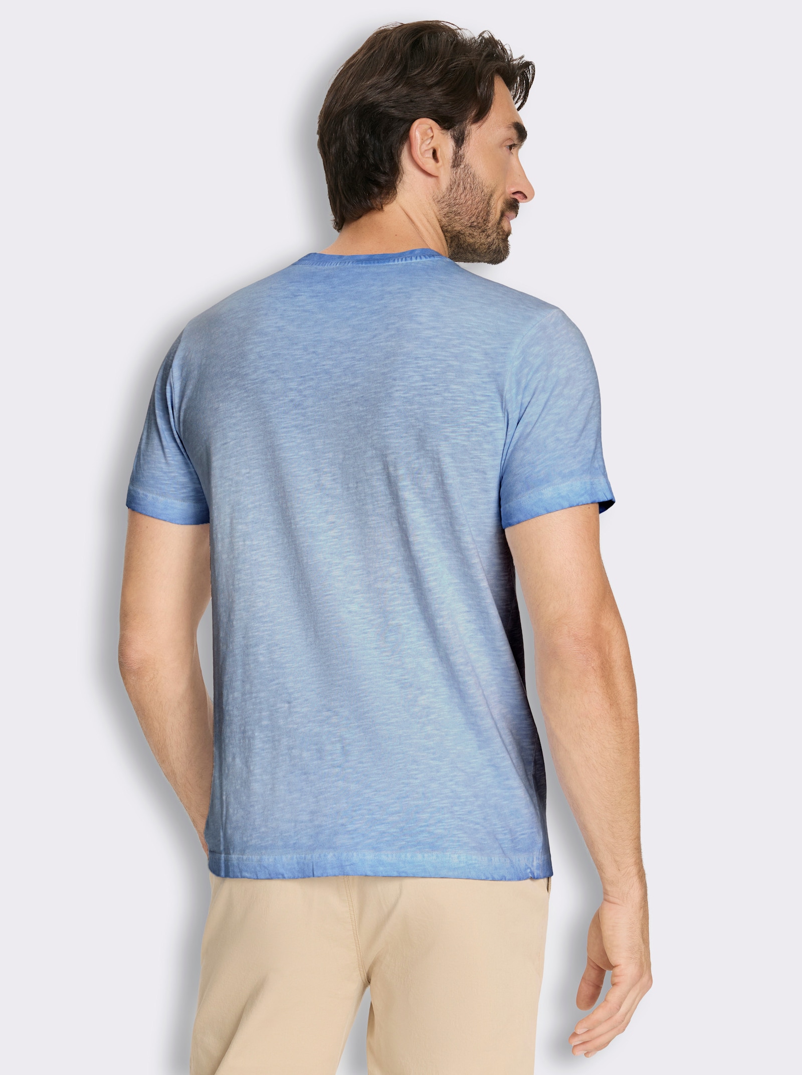 Kurzarmshirt mit Rundhals-Ausschnitt, Baumwolle - himmelblau