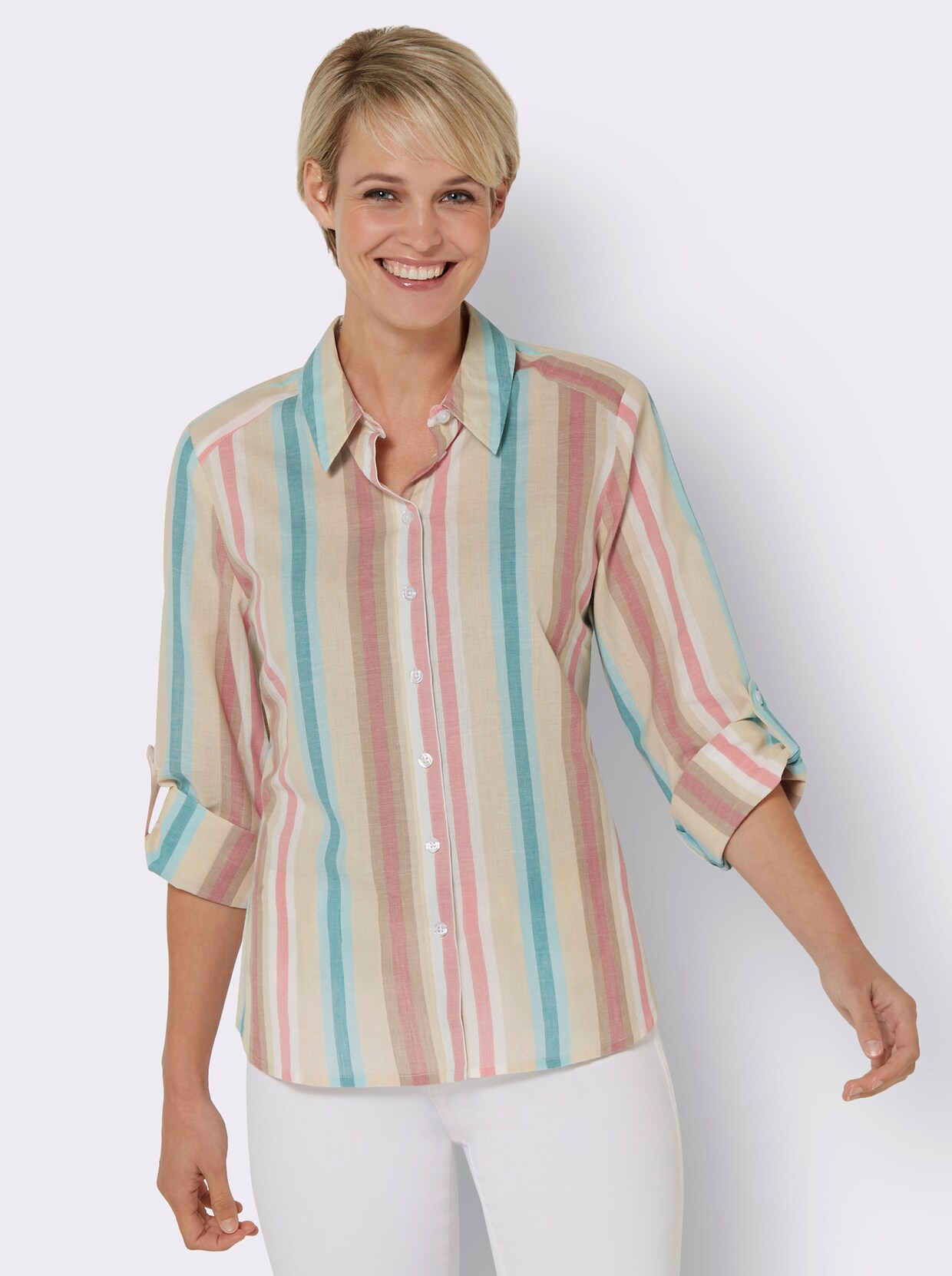 Blouse met lange mouwen - ecru/zand gestreept