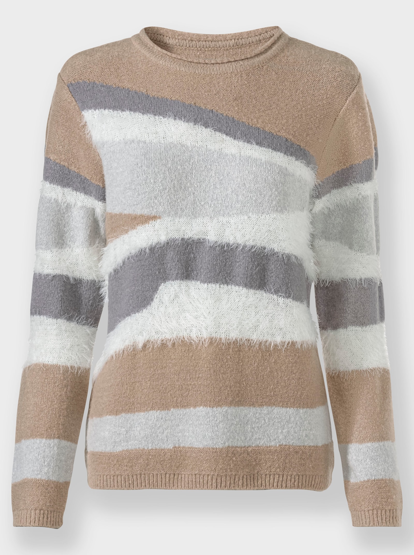 Langarm-Pullover mit Effektgarn - sesam-steingrau-gemustert