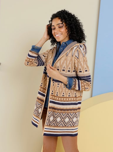 Strickjacke - camel-marine-gemustert