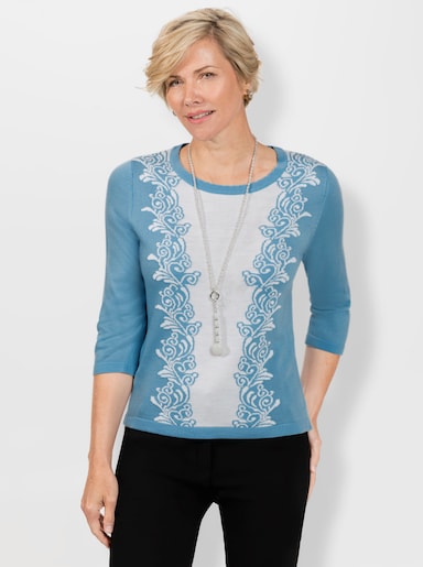 Pullover - aqua-ecru-gemustert