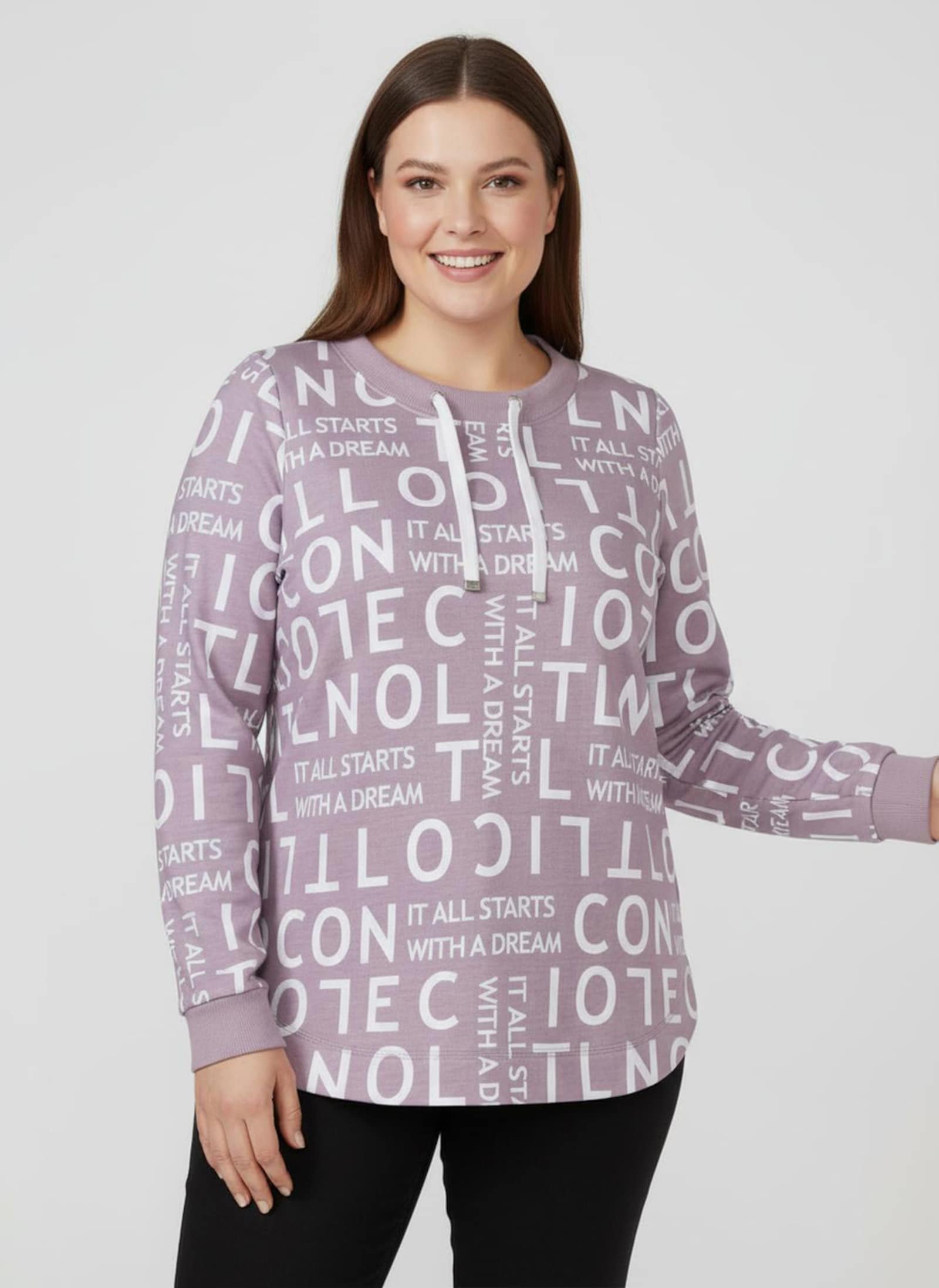 Longsweatshirt mit Lettering-Druck - mauve-weiß-gemustert