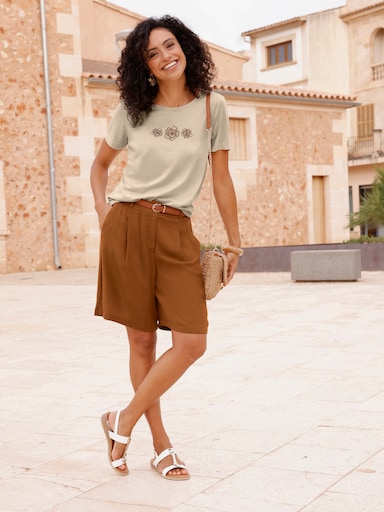 Shirt mit Blüten-Stickerei - sand