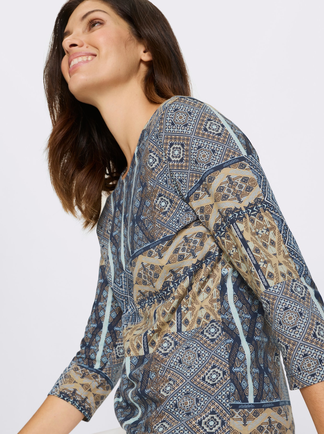 3/4-Arm-Shirt - marine-camel-bedruckt