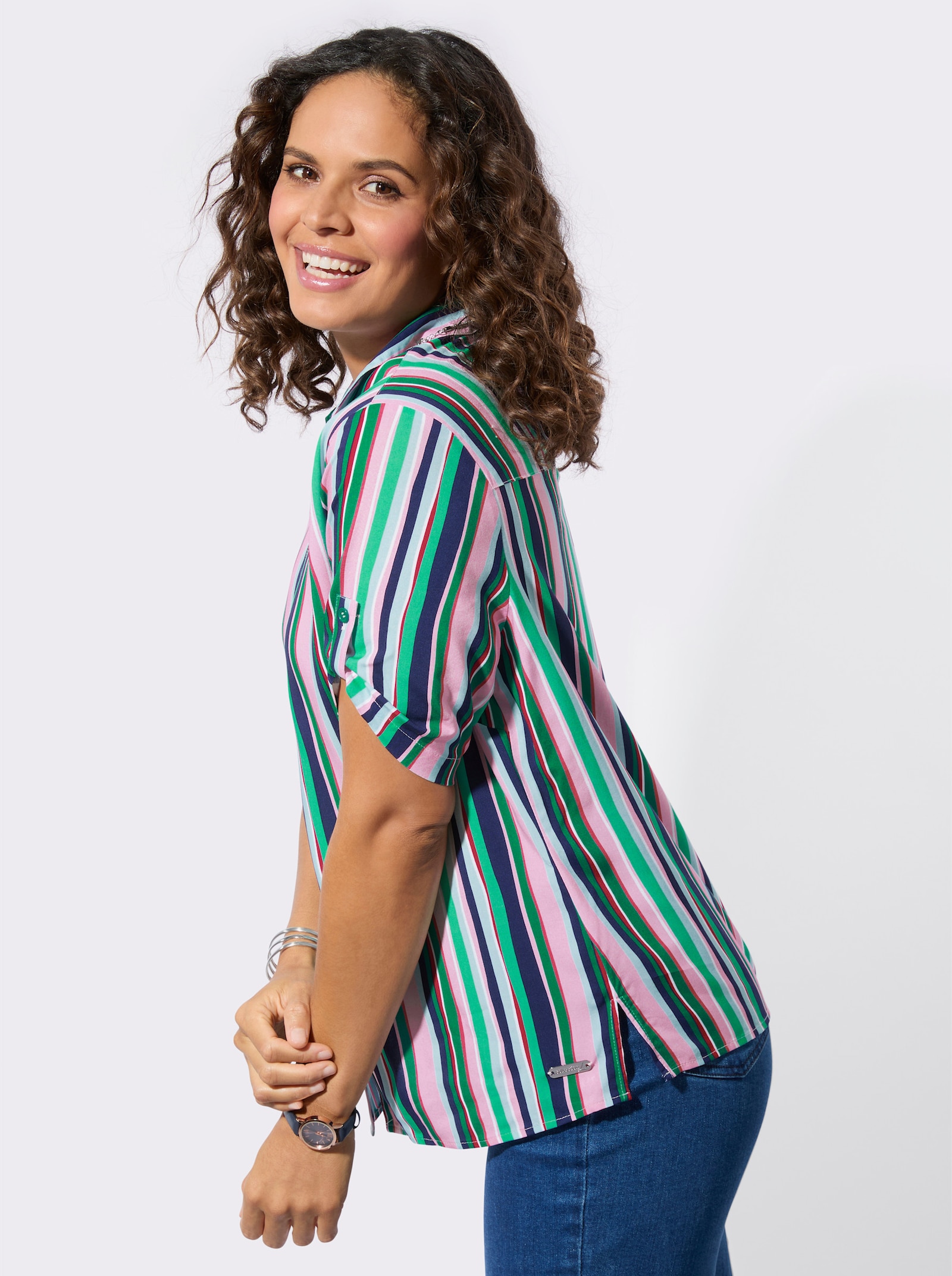 Gestreifte Bluse aus hochwertiger Viskose - smaragd-rosé-gestreift