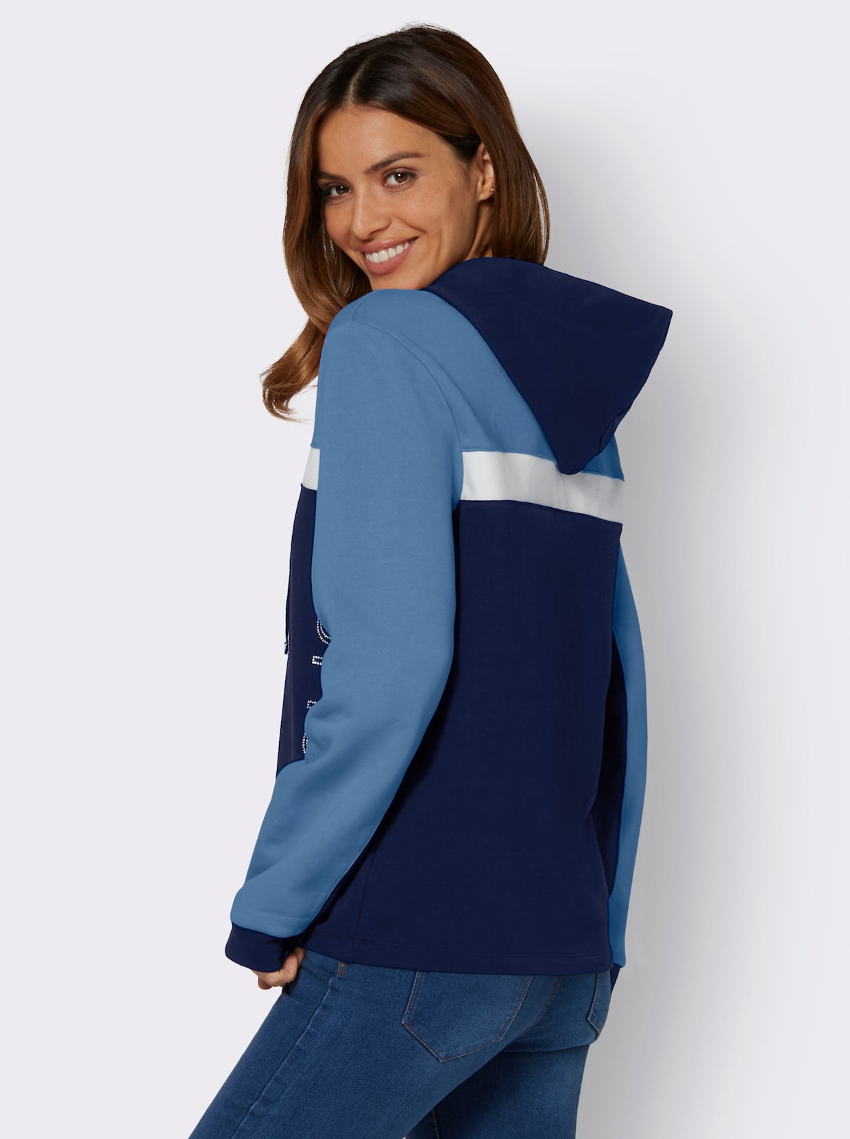 Sweatshirt - Marine/middenblauw gedessineerd