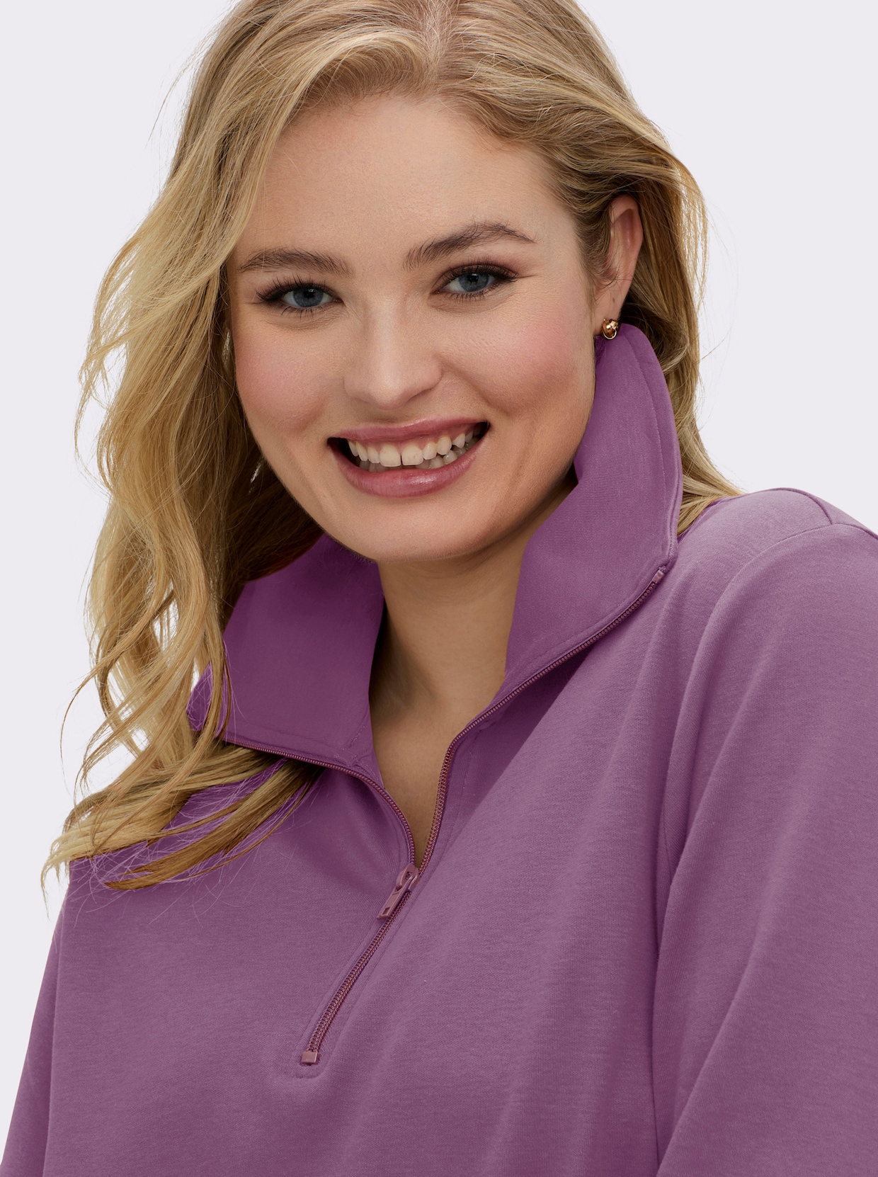 Longsweatshirt mit Umlegekragen - violett