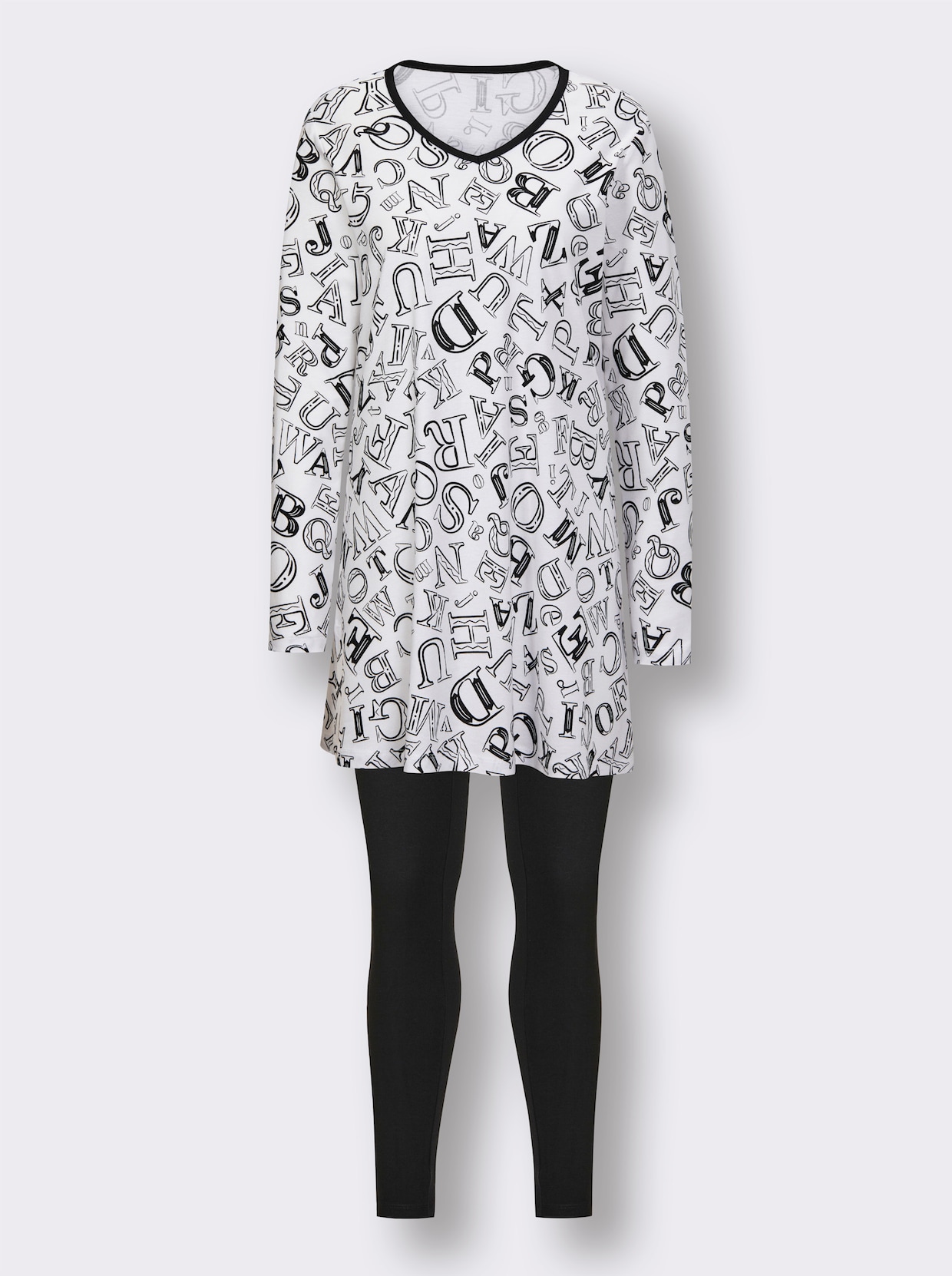 wäschepur Schlafanzug - weiß-schwarz-bedruckt