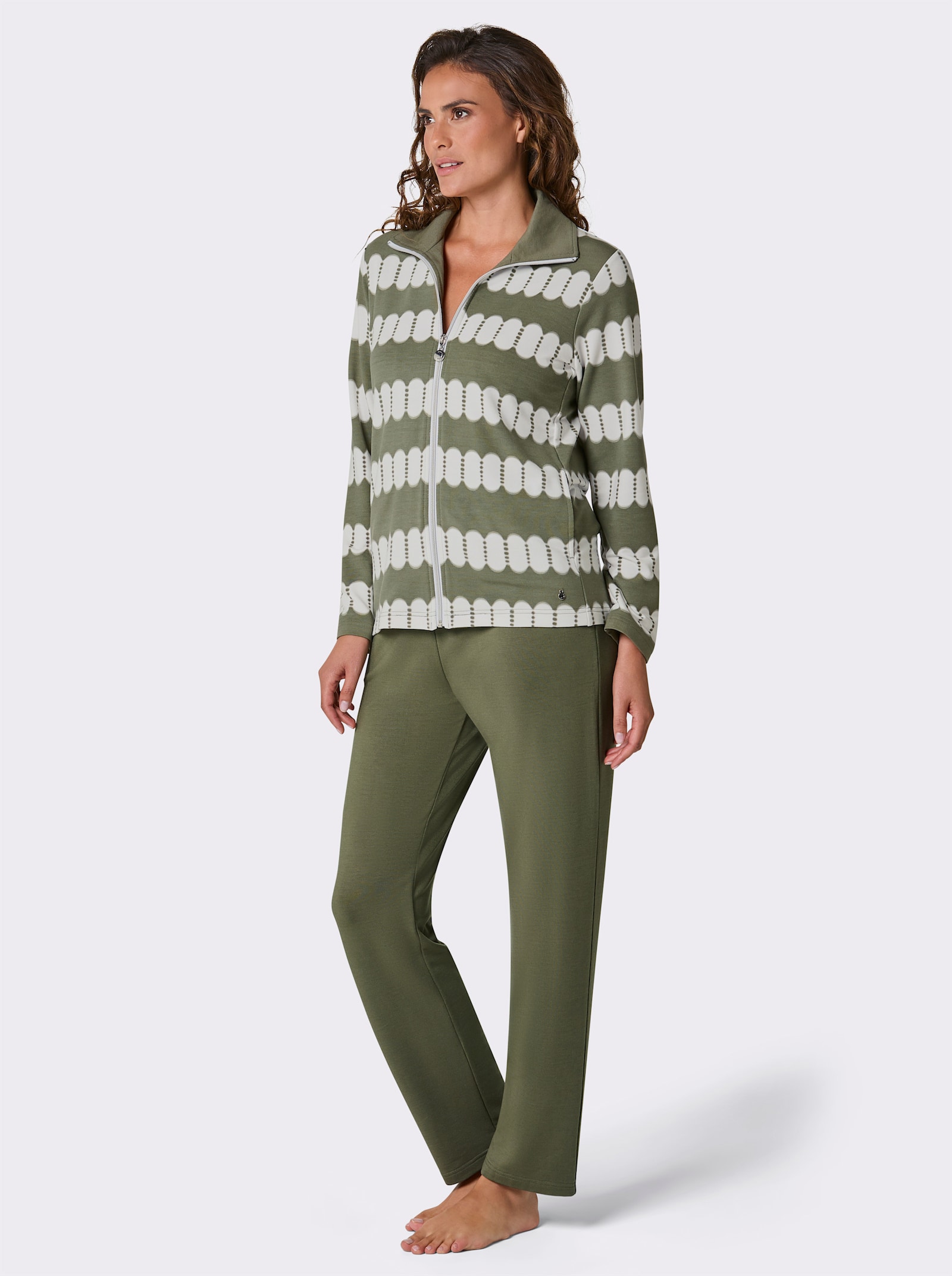 feel good Hausanzug mit Modal - khaki-ecru-bedruckt