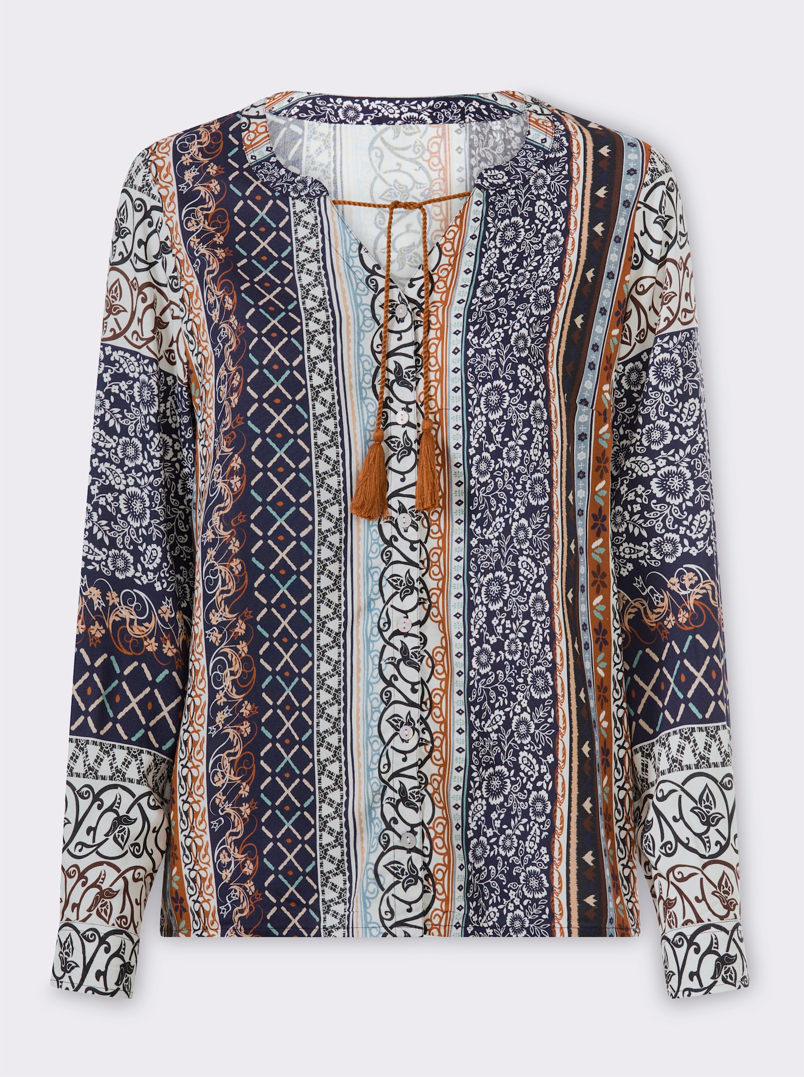 heine Druckbluse in Patch-Optik - marine-champagner-bedruckt