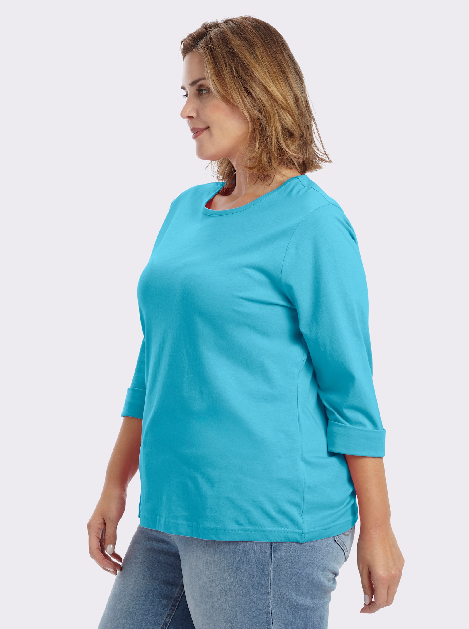 Rundhalsshirt mit 3/4-langen Ärmeln - türkis
