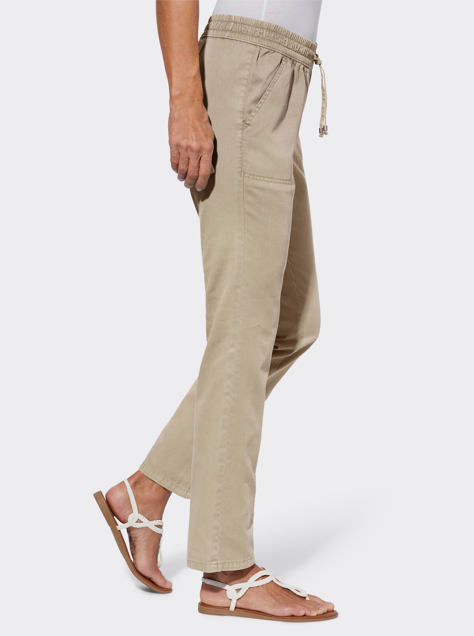 Comfortjeans met gesmokte band - zand