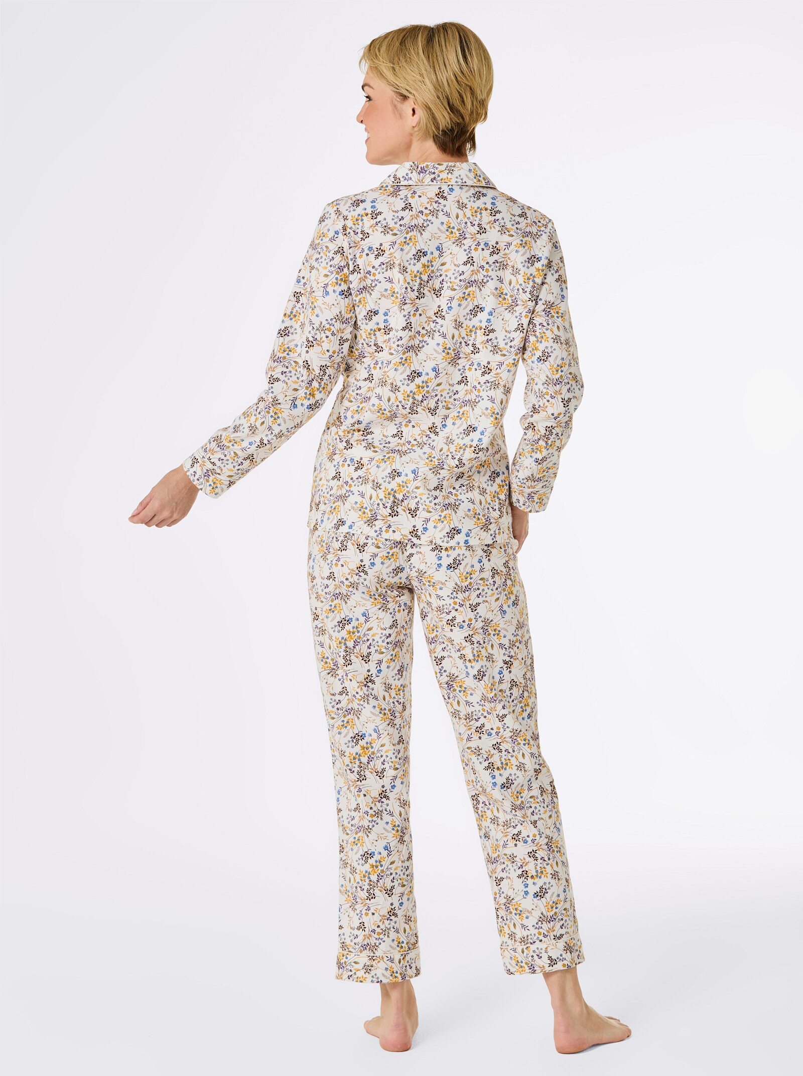 wäschepur Pyjama - champagner-mittelblau-bedruckt