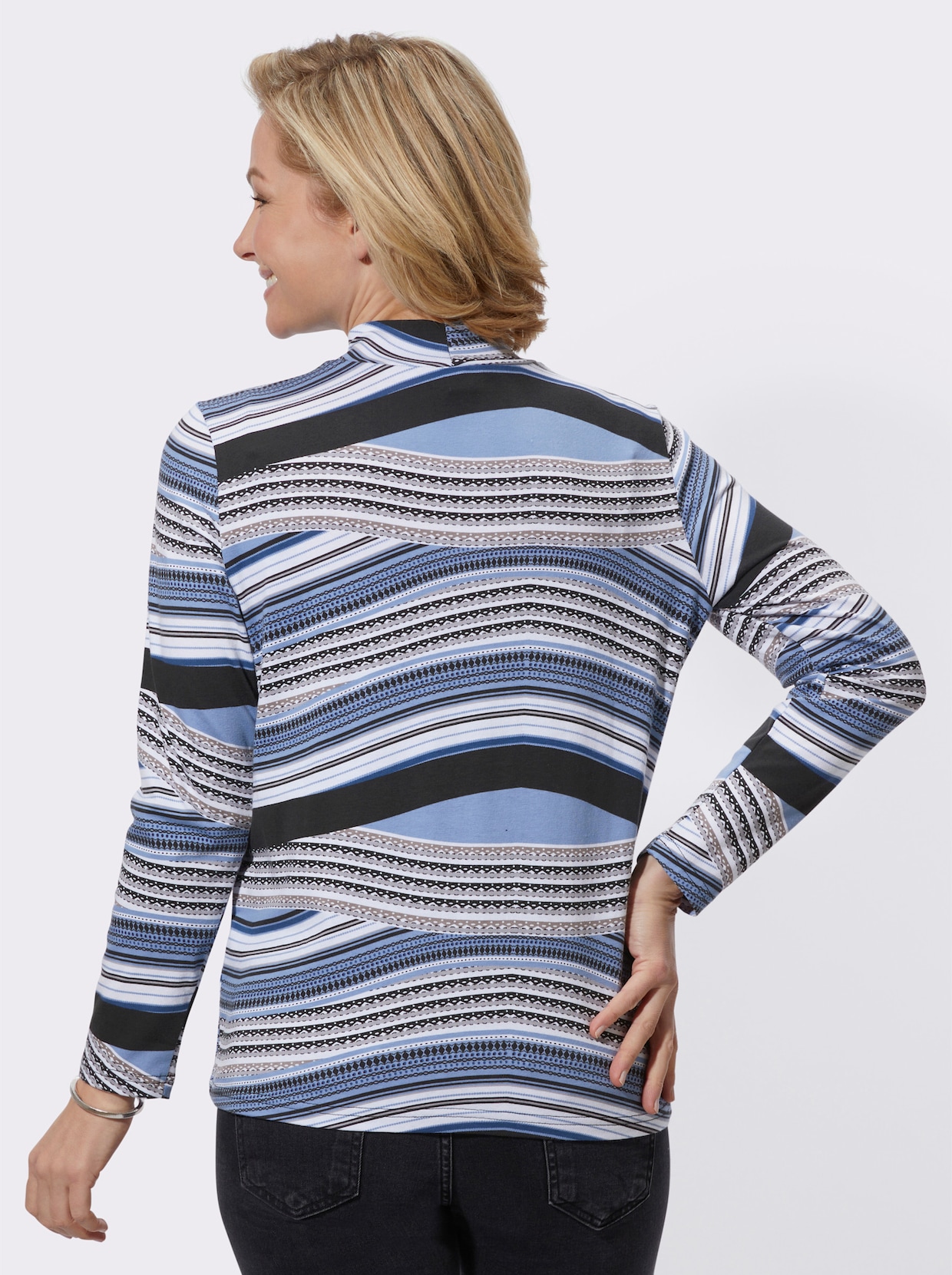 Shirt met opstaande kraag - bleu/grafiet bedrukt
