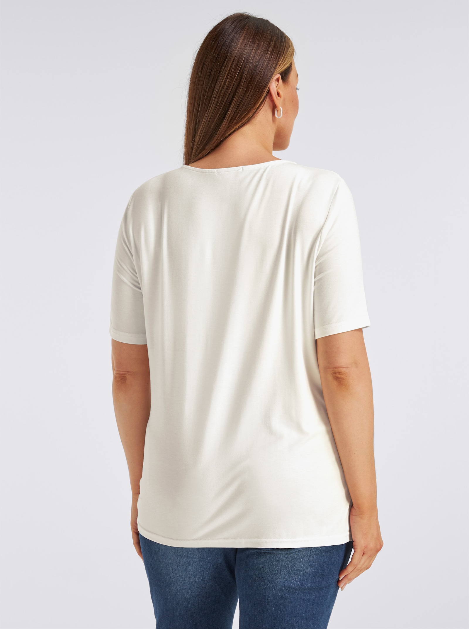 Kurzarmshirt mit Schriftzug aus Glitzersteinchen - ecru