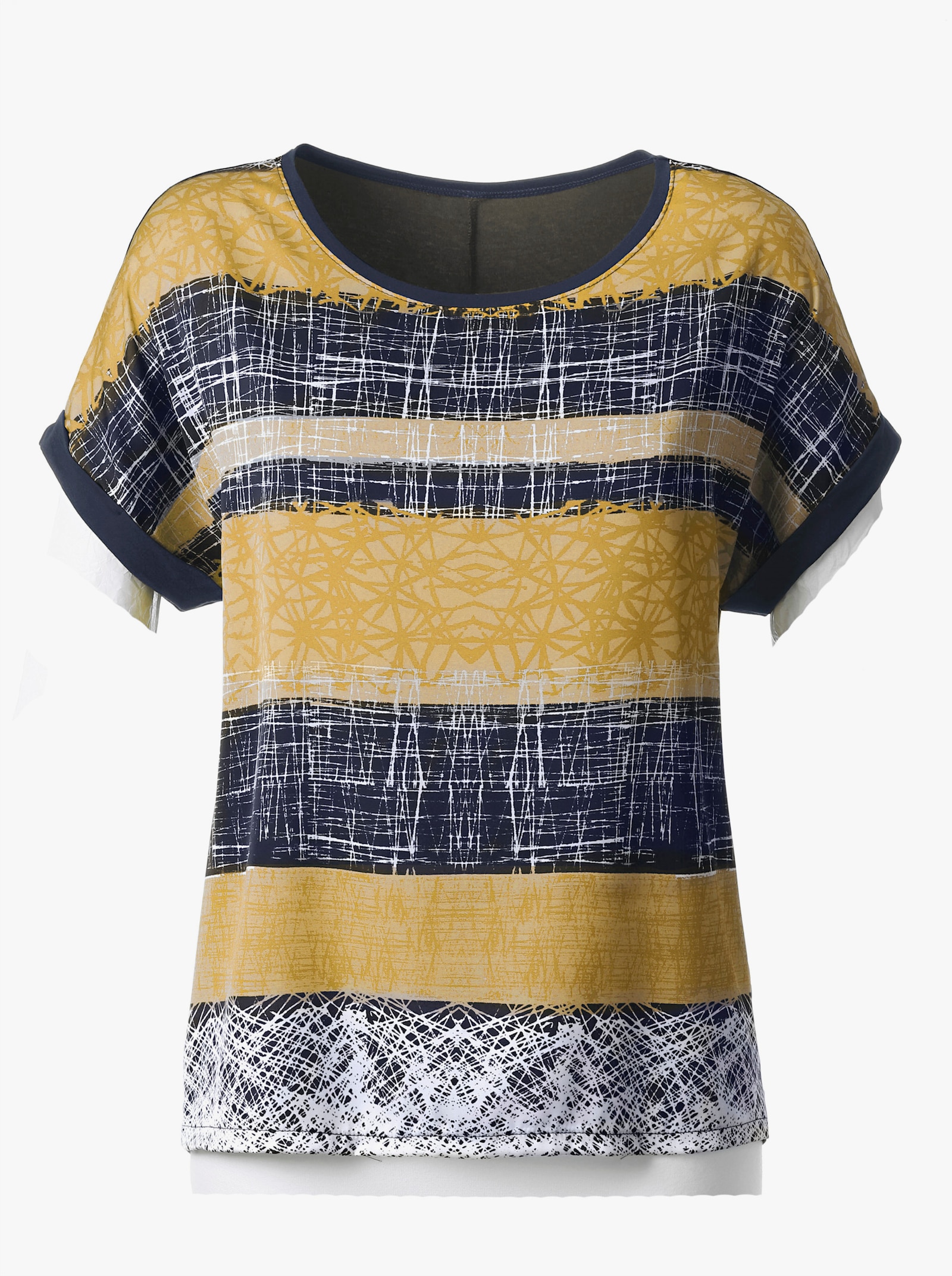 Kurzarmshirt mit Matt-Satin - gelb-bedruckt