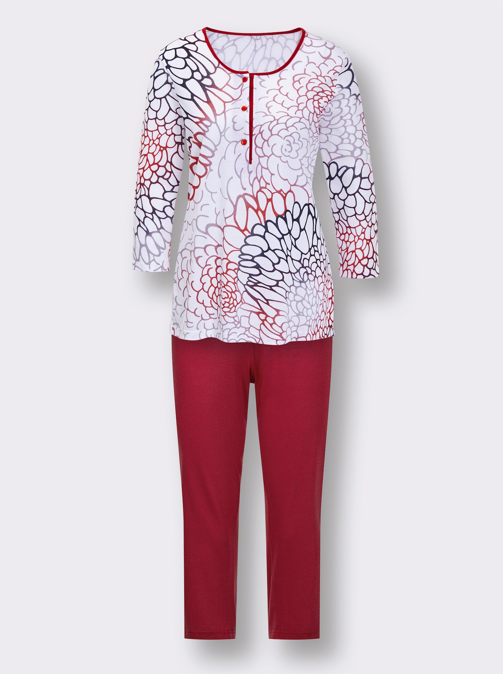 Ascafa Pyjama met 3/4-mouwen - rood geprint
