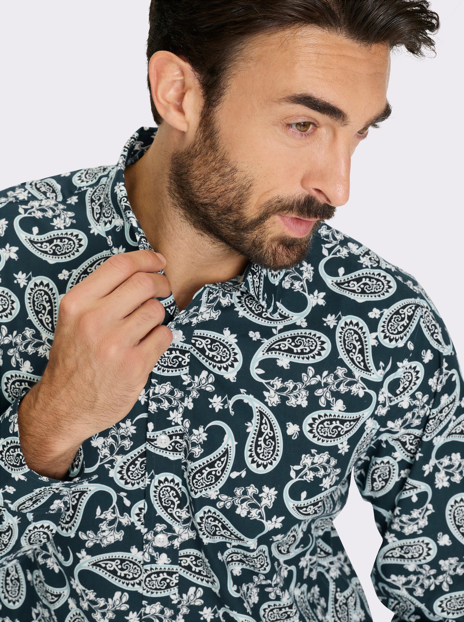 Marco Donati Langarmhemd mit Paisley-Muster - dunkelblau-weiß-bedruckt