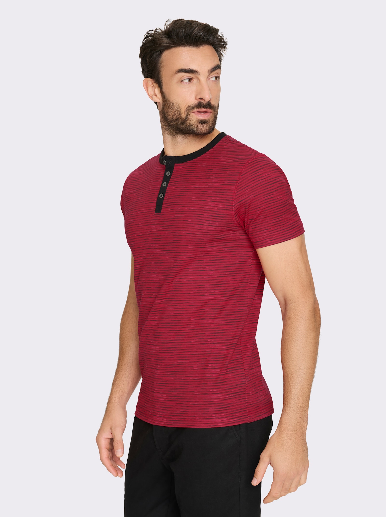 Catamaran Kurzarmshirt in Streifen-Dessin - rot-schwarz-gestreift