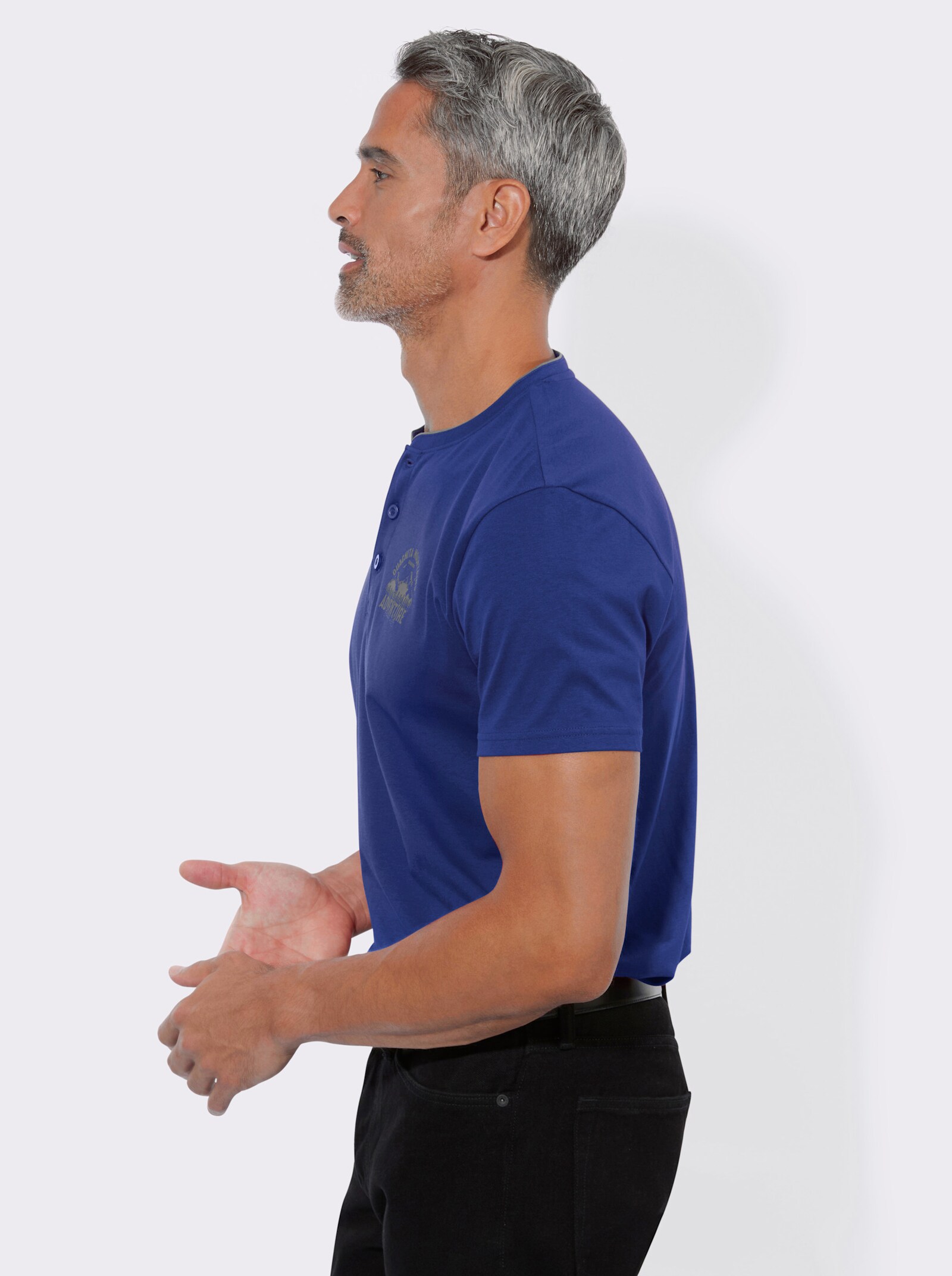 Henleyshirt mit kleinem Druck-Motiv - royalblau