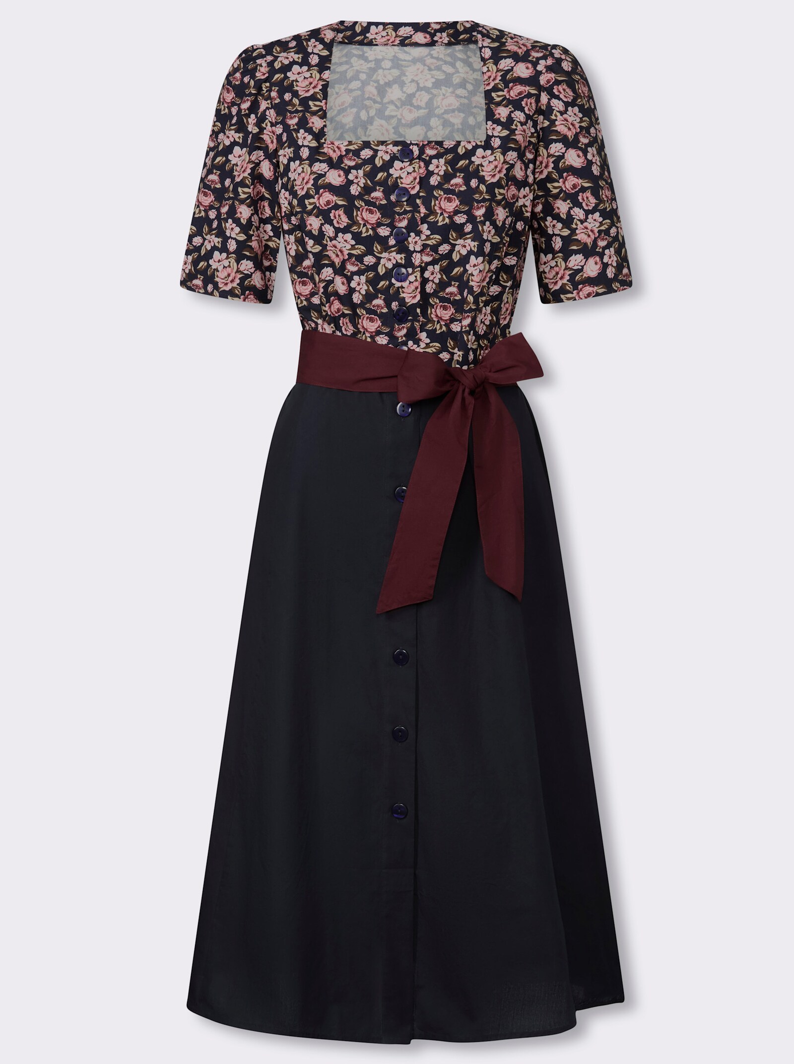 Trachtenkleid mit Karree-Ausschnitt - marine-rosenquarz-bedruckt