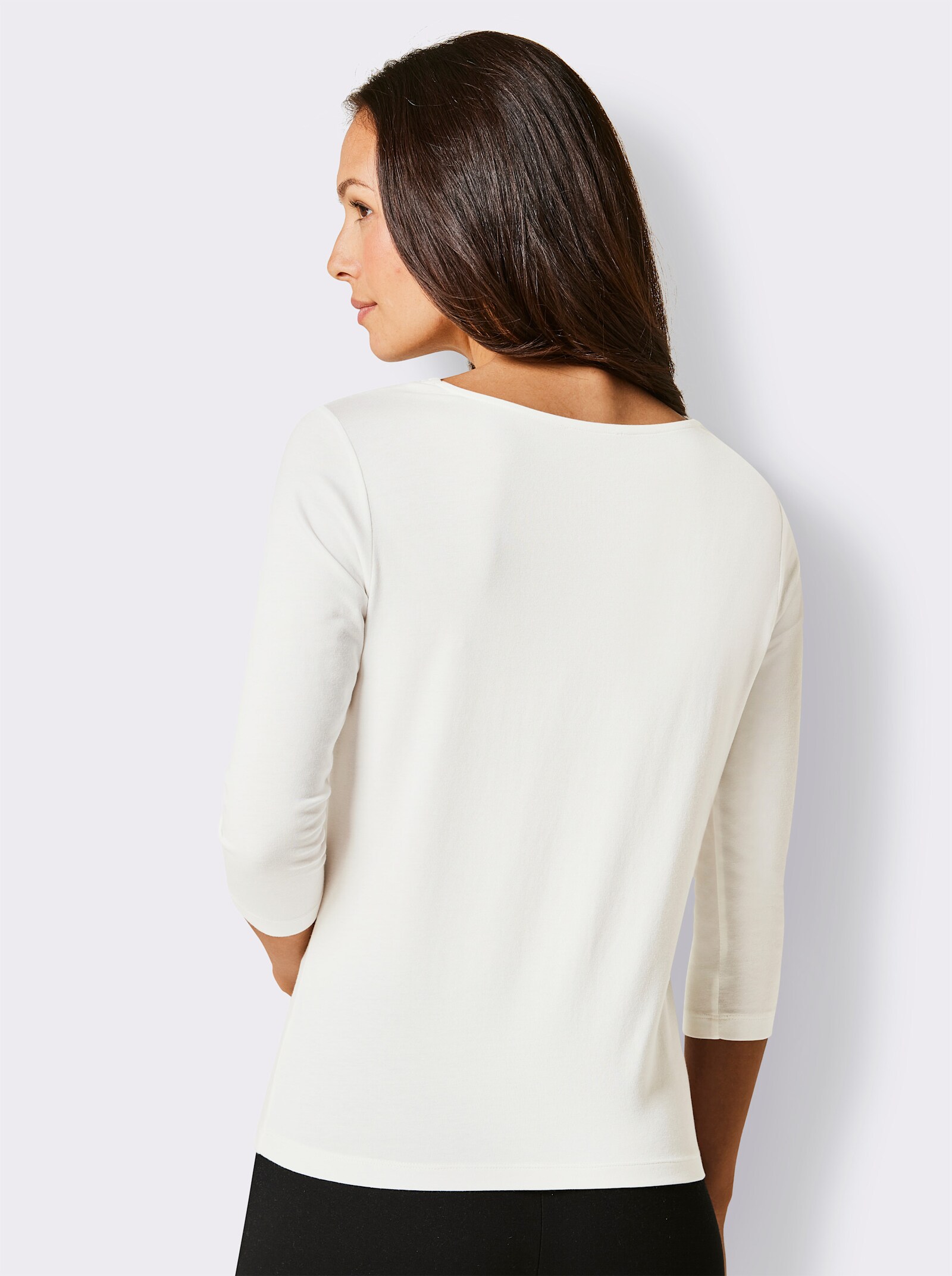 CREATION L PREMIUM T-shirt à encolure en V avec dentelle en mélange de modal - écru