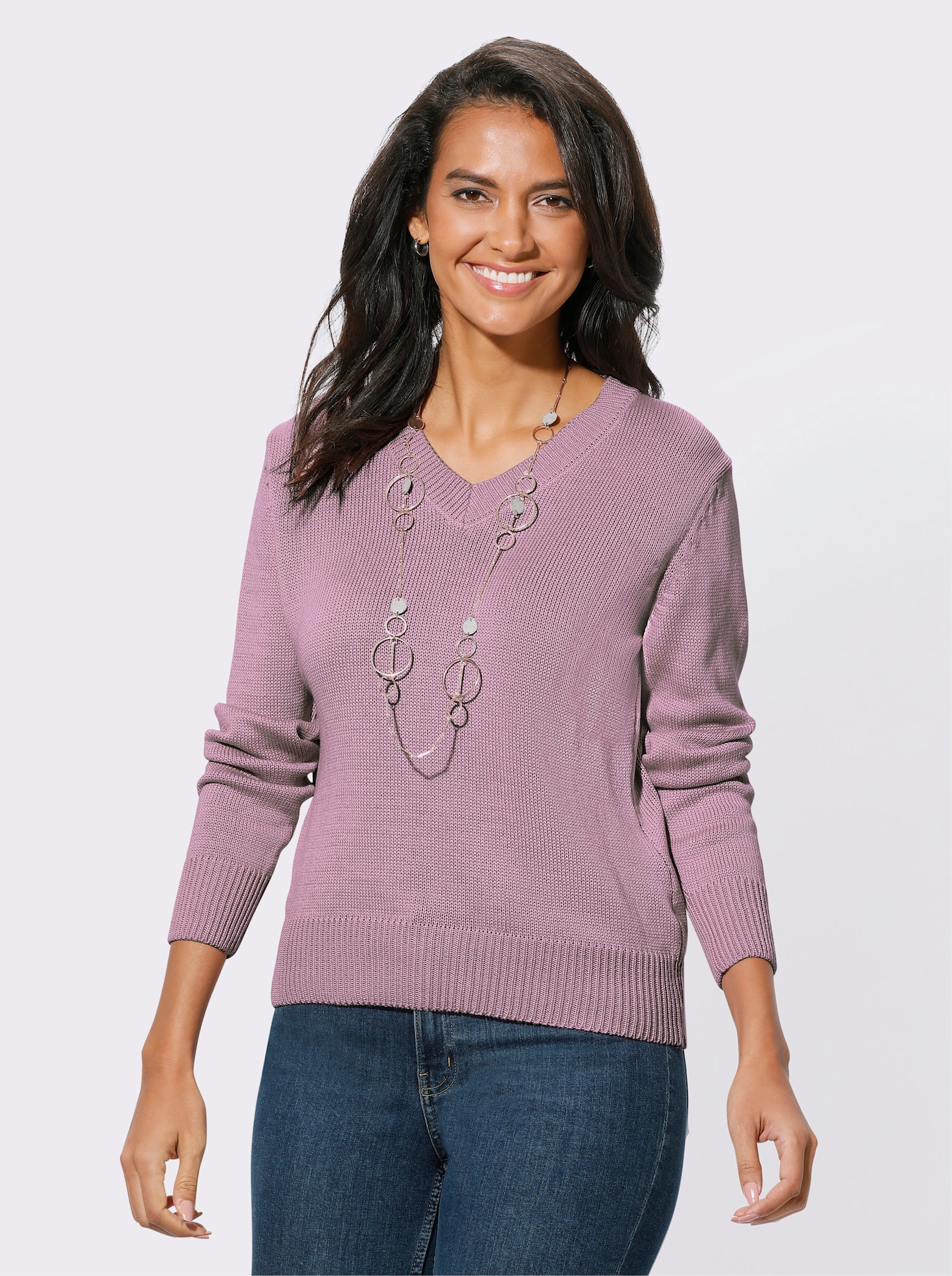 Pull à encolure en V en coton - vieux rose