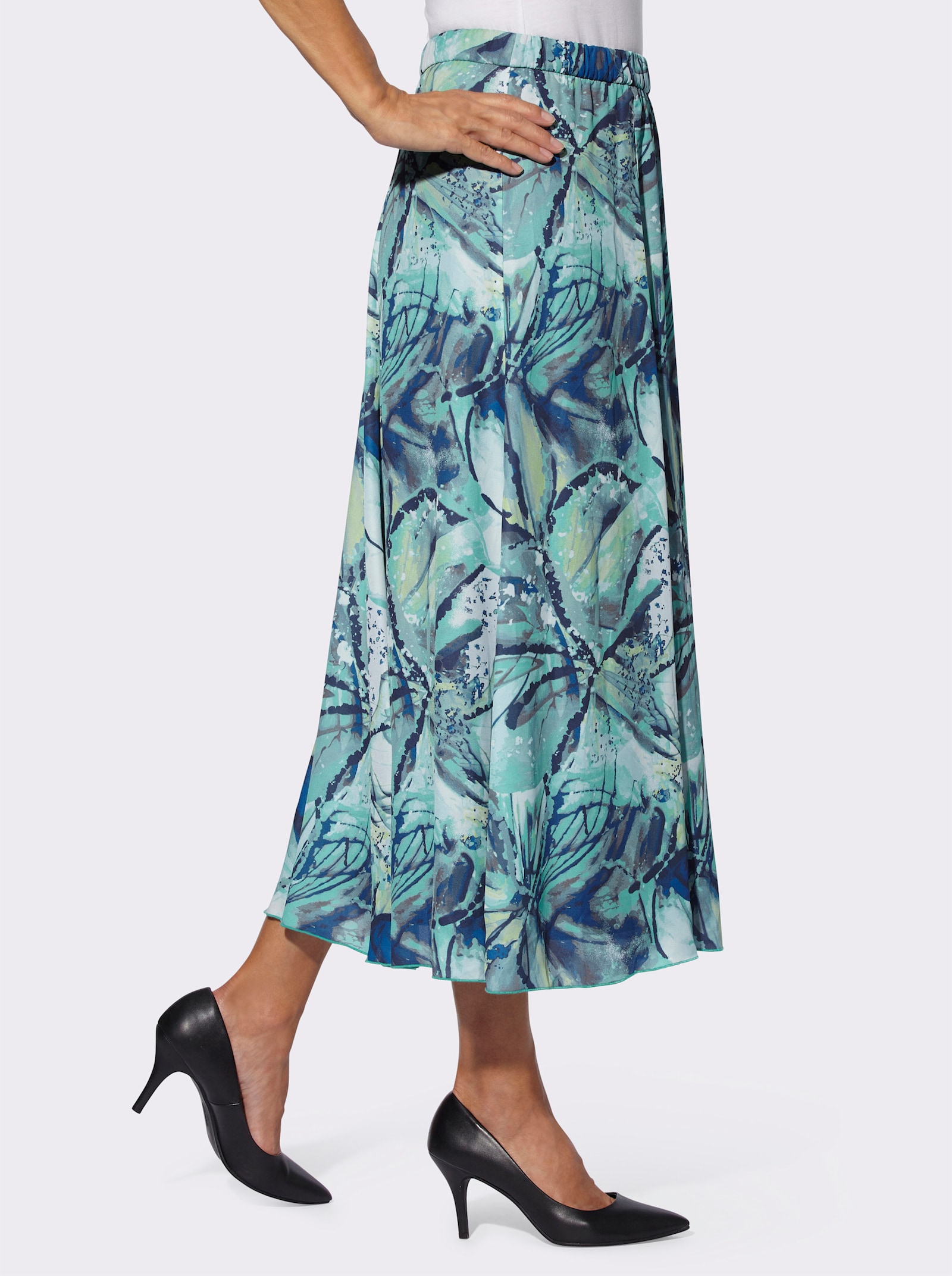 Bahnenrock mit Rundum-Dehnbund - ozean-marine-bedruckt
